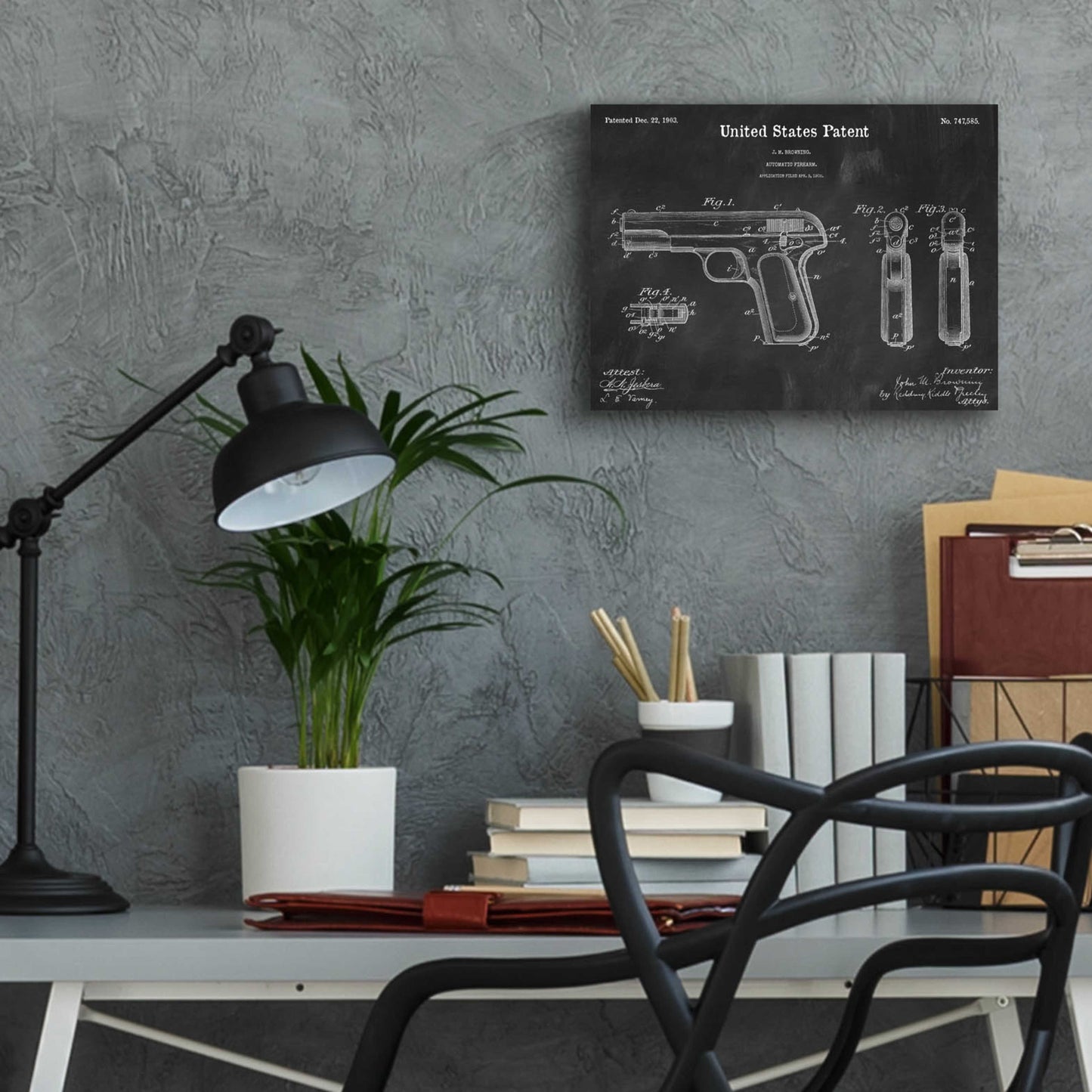 Epic Art 'Pistol Blueprint Patent Chalkboard,' Acrylic Glass Wall Art,16x12