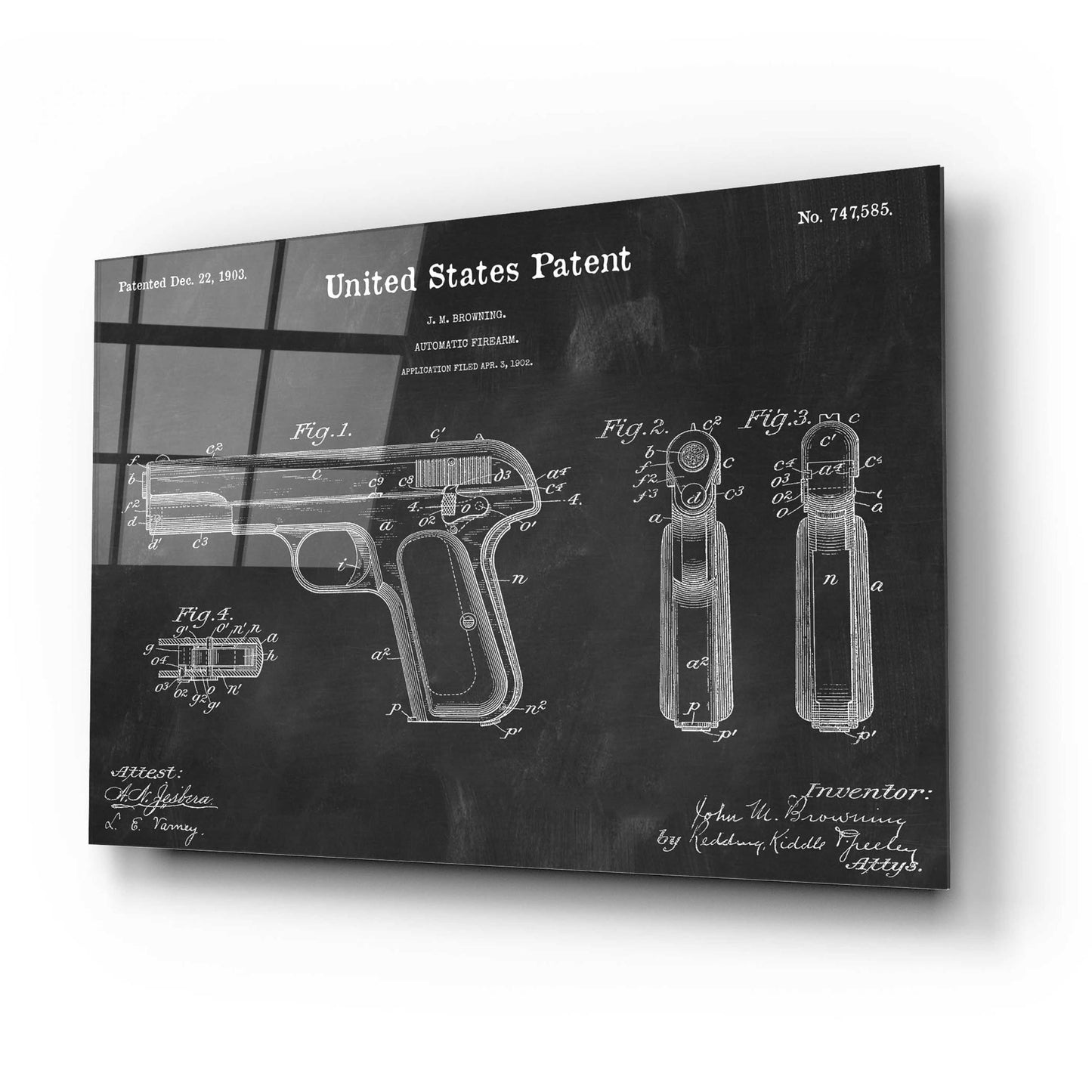 Epic Art 'Pistol Blueprint Patent Chalkboard,' Acrylic Glass Wall Art,24x16