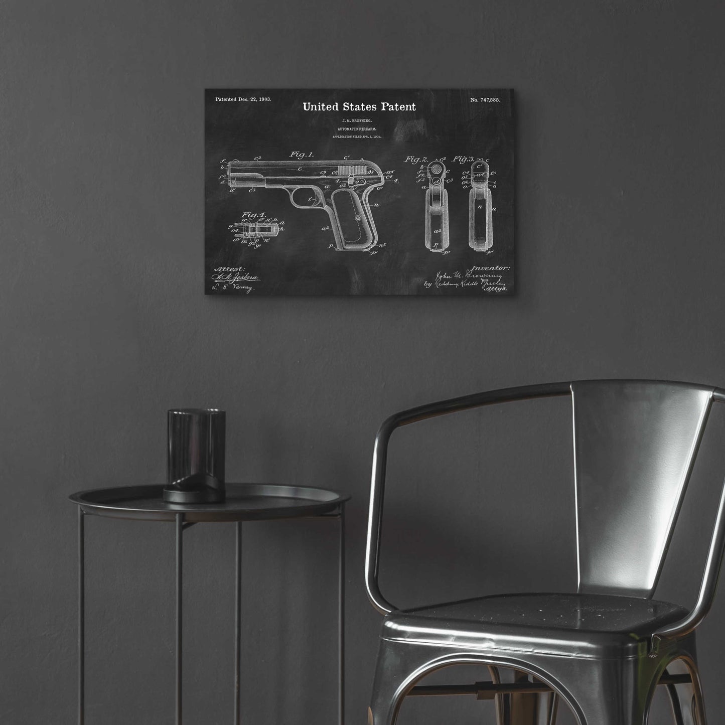 Epic Art 'Pistol Blueprint Patent Chalkboard,' Acrylic Glass Wall Art,24x16
