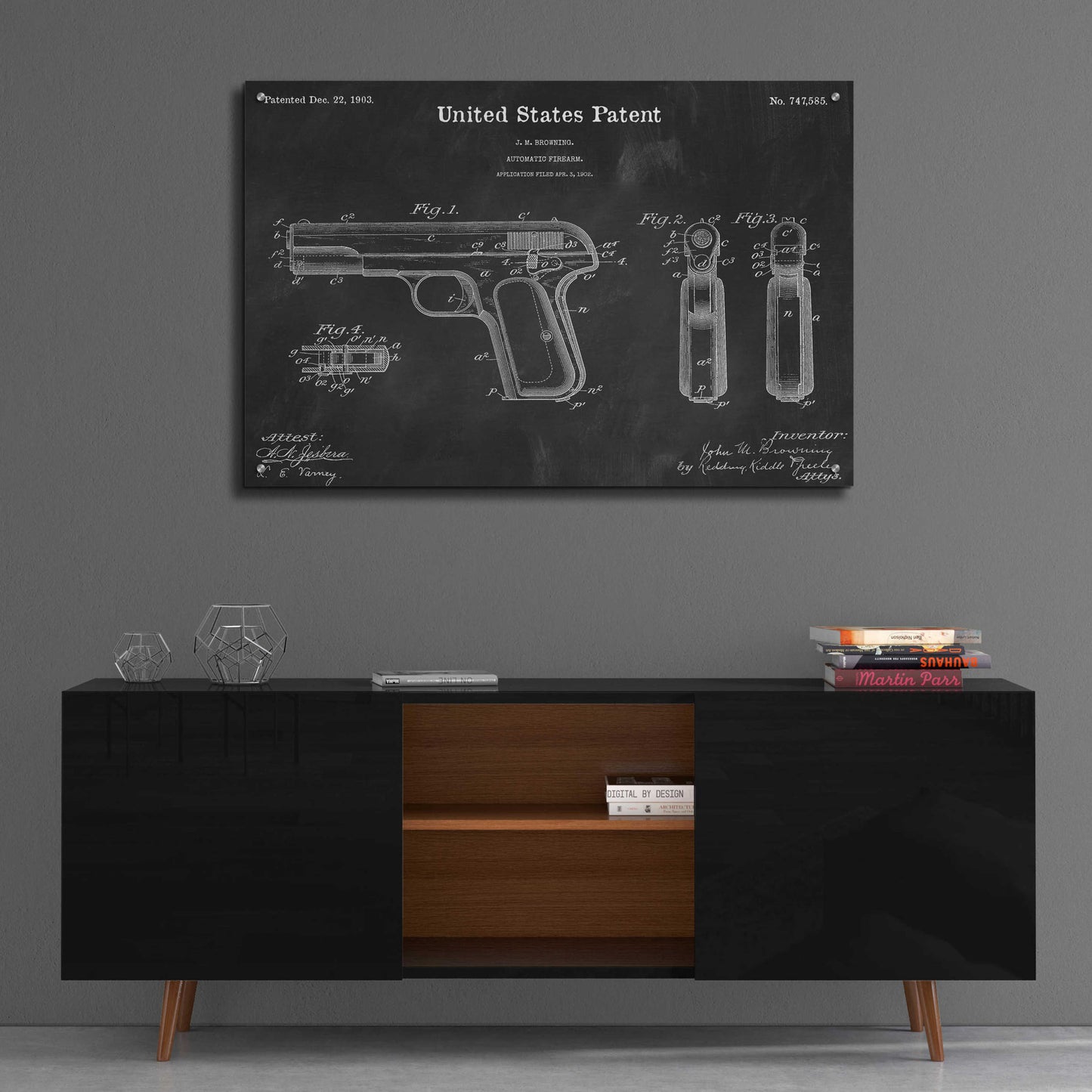 Epic Art 'Pistol Blueprint Patent Chalkboard,' Acrylic Glass Wall Art,36x24