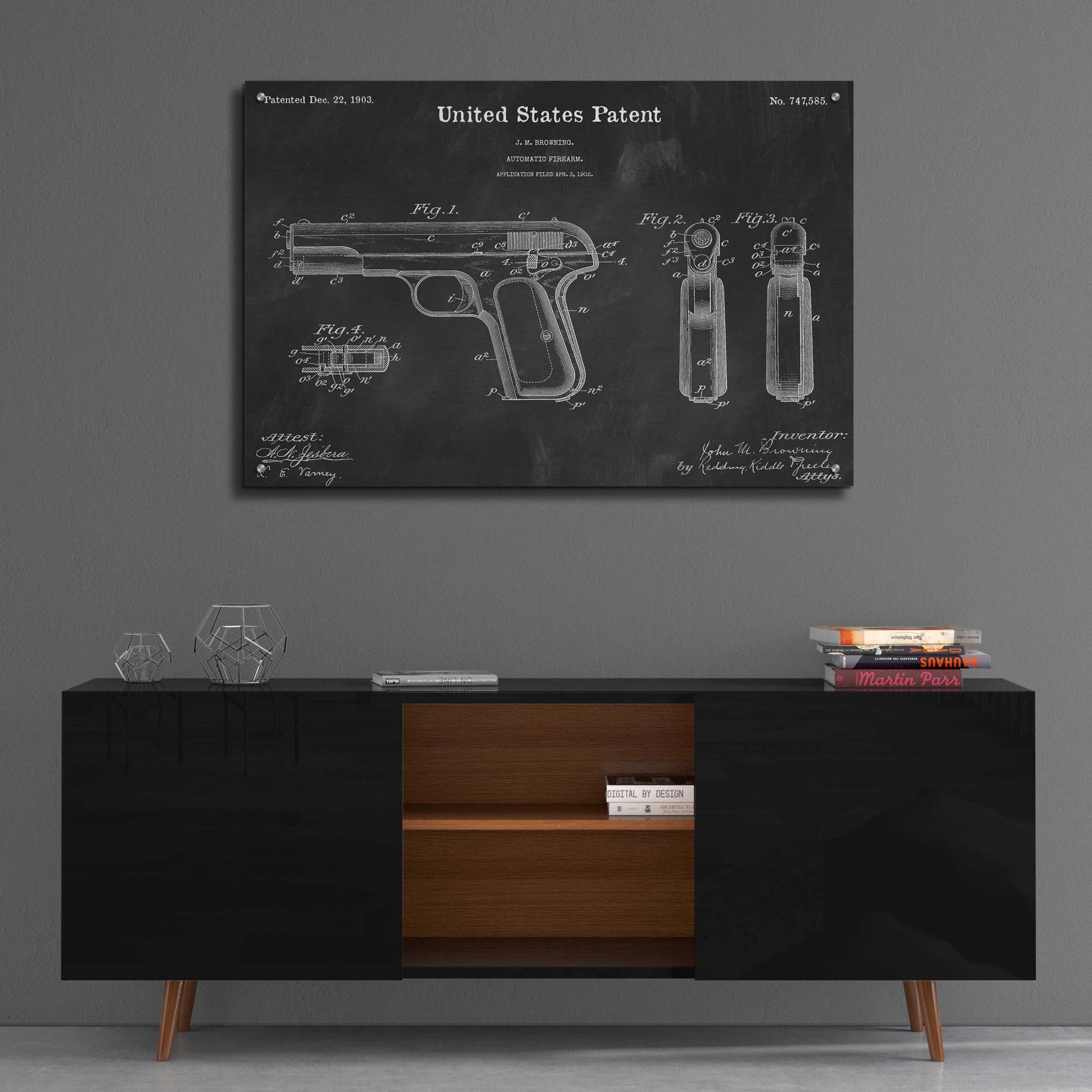 Epic Art 'Pistol Blueprint Patent Chalkboard,' Acrylic Glass Wall Art,36x24
