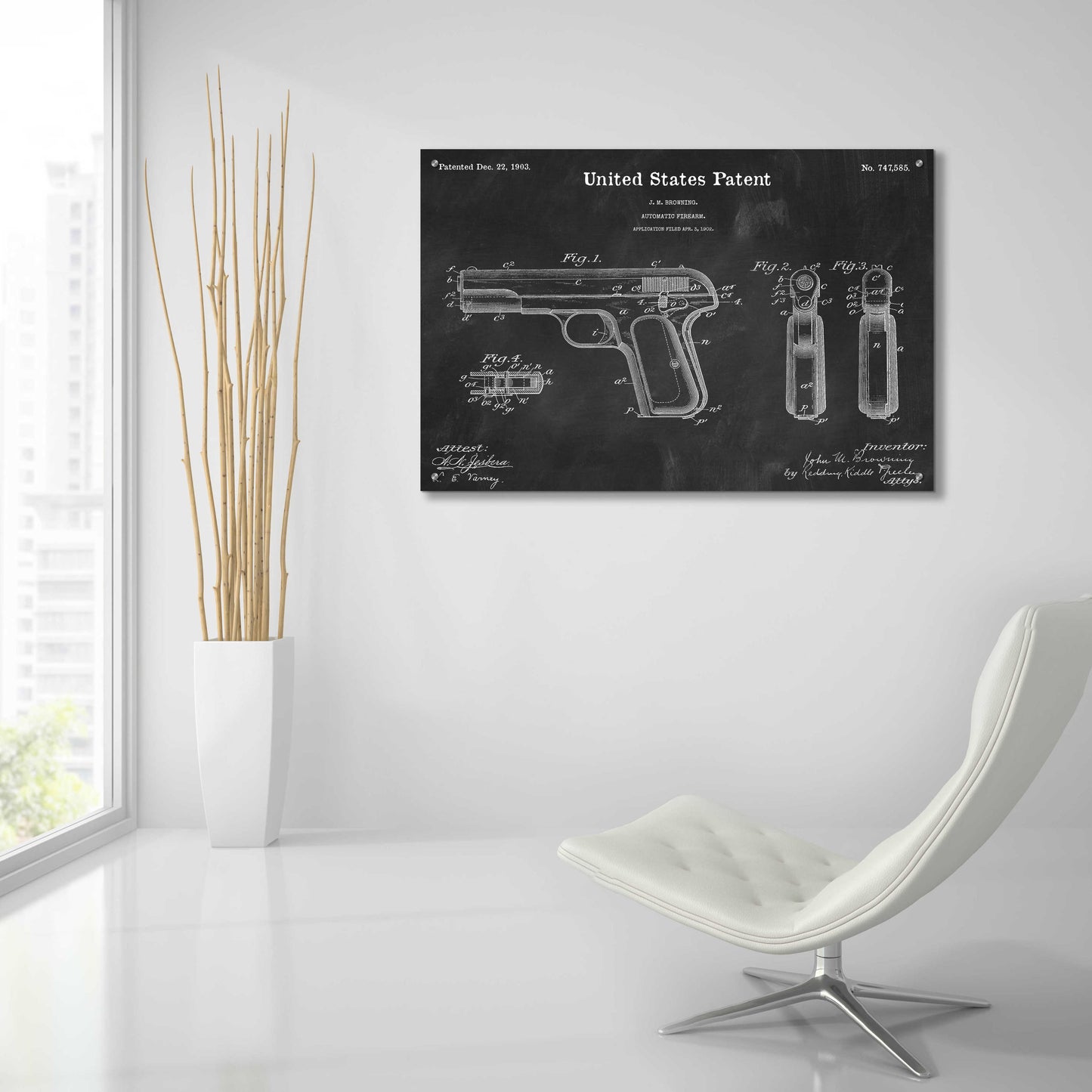Epic Art 'Pistol Blueprint Patent Chalkboard,' Acrylic Glass Wall Art,36x24