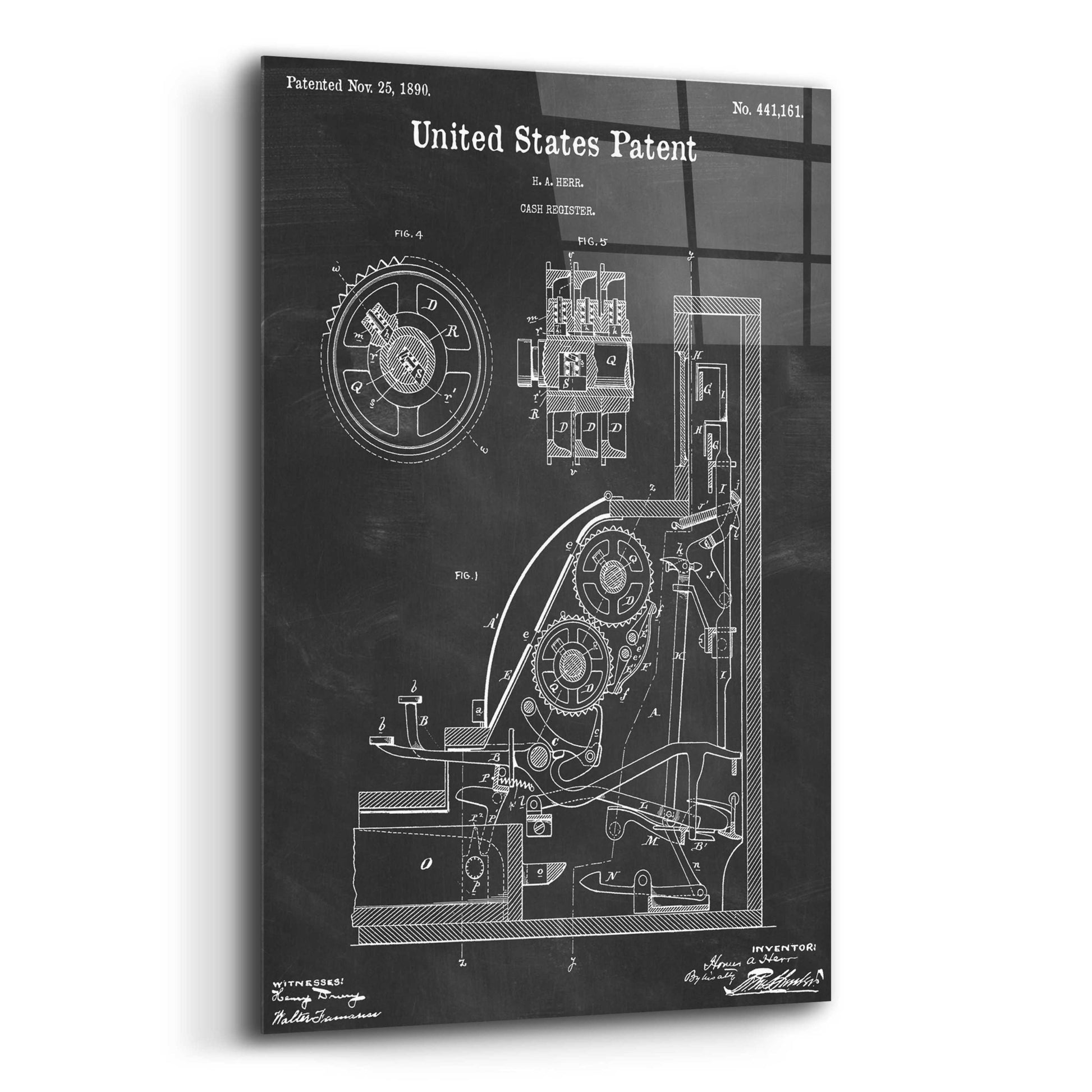 Epic Art 'Cash Register Blueprint Patent Chalkboard,' Acrylic Glass Wall Art,12x16