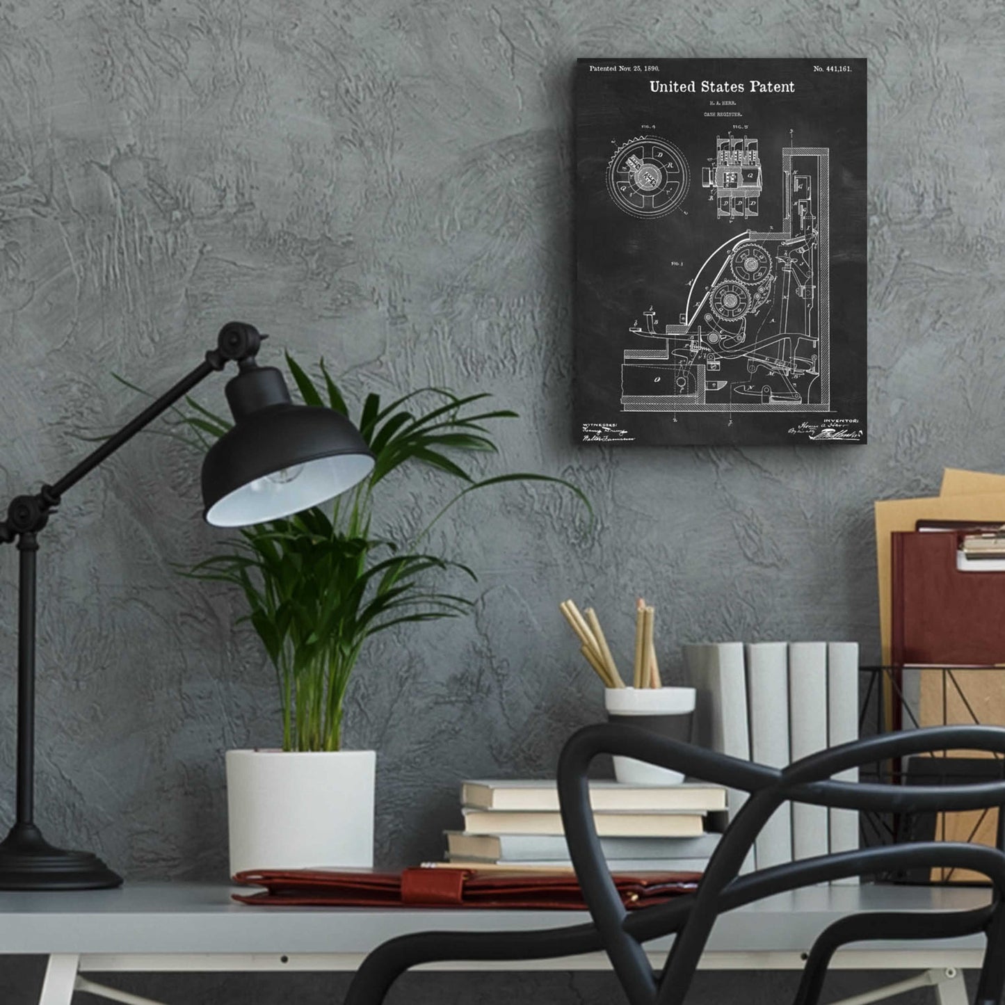 Epic Art 'Cash Register Blueprint Patent Chalkboard,' Acrylic Glass Wall Art,12x16