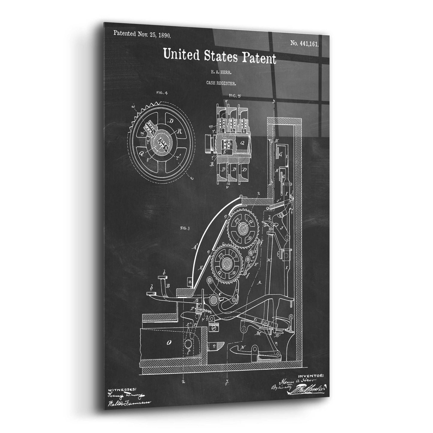 Epic Art 'Cash Register Blueprint Patent Chalkboard,' Acrylic Glass Wall Art,16x24