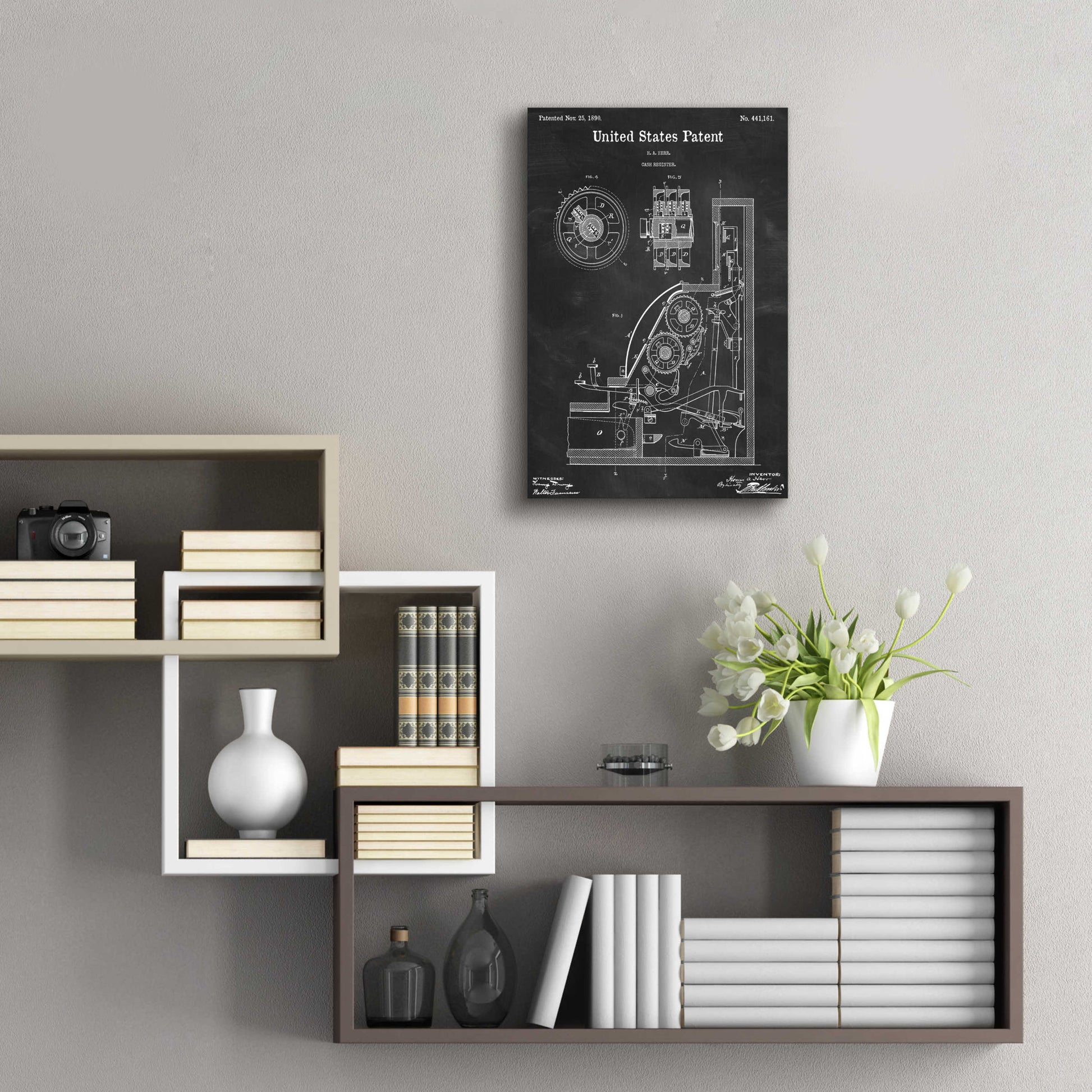 Epic Art 'Cash Register Blueprint Patent Chalkboard,' Acrylic Glass Wall Art,16x24
