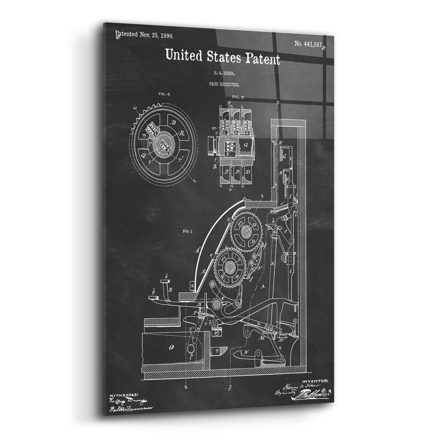 Epic Art 'Cash Register Blueprint Patent Chalkboard,' Acrylic Glass Wall Art,24x36