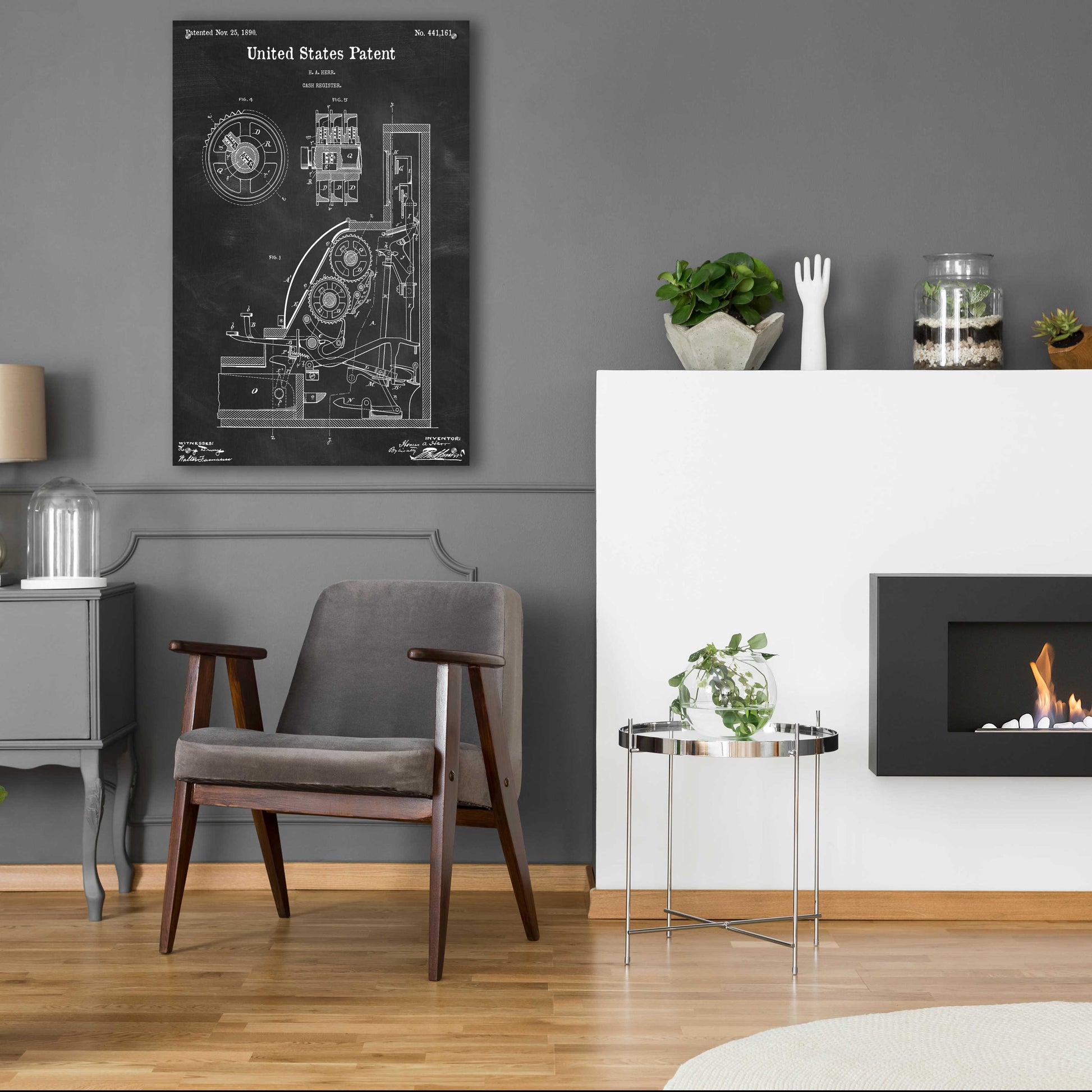 Epic Art 'Cash Register Blueprint Patent Chalkboard,' Acrylic Glass Wall Art,24x36