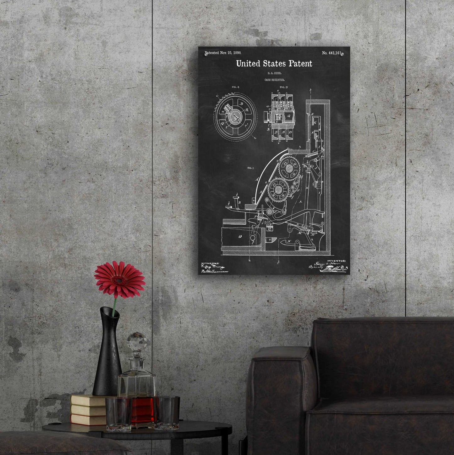 Epic Art 'Cash Register Blueprint Patent Chalkboard,' Acrylic Glass Wall Art,24x36