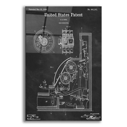 Epic Art 'Cash Register Blueprint Patent Chalkboard,' Acrylic Glass Wall Art,12x16x1.1x0,18x26x1.1x0,26x34x1.74x0,40x54x1.74x0