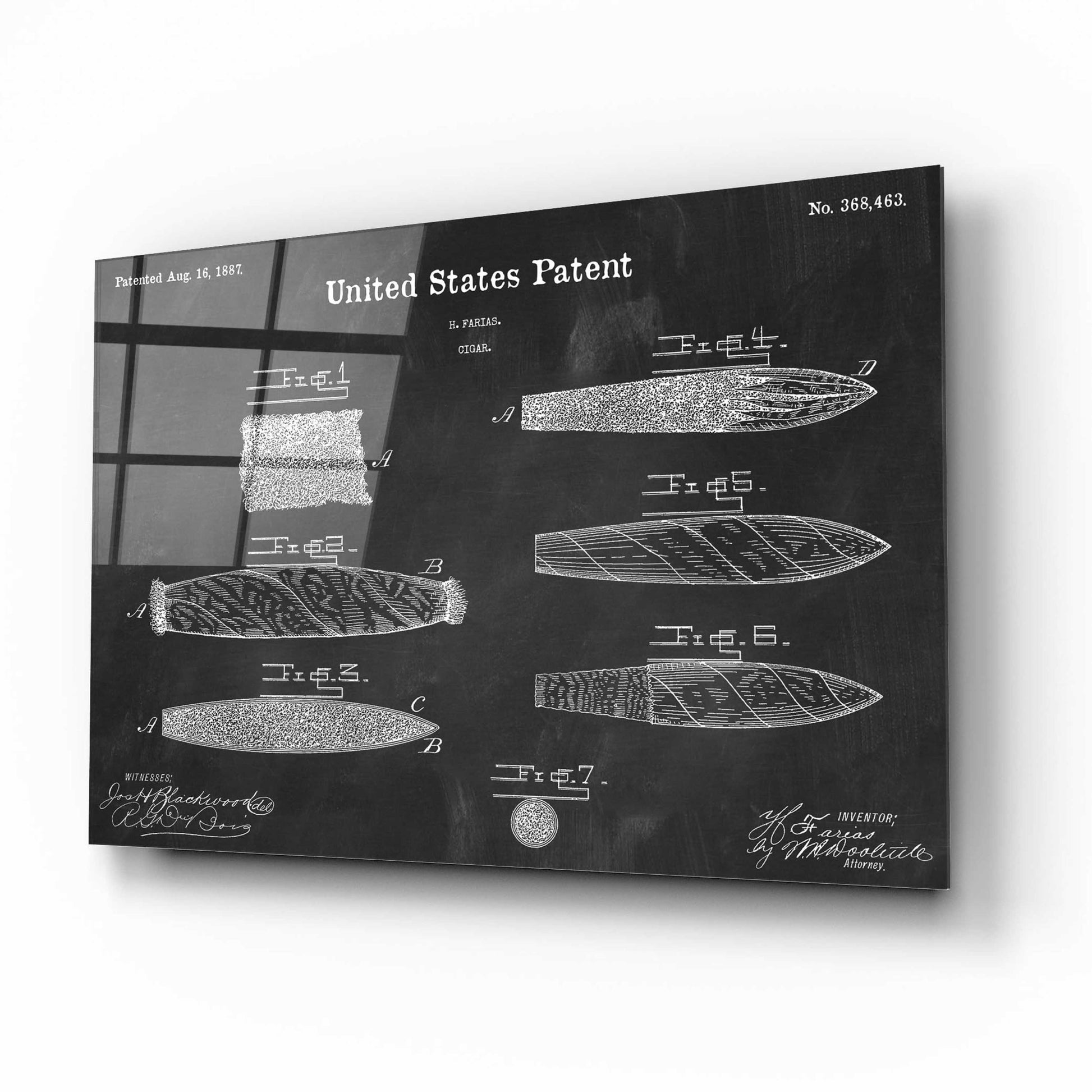 Epic Art 'Cigar Blueprint Patent Chalkboard,' Acrylic Glass Wall Art,16x12