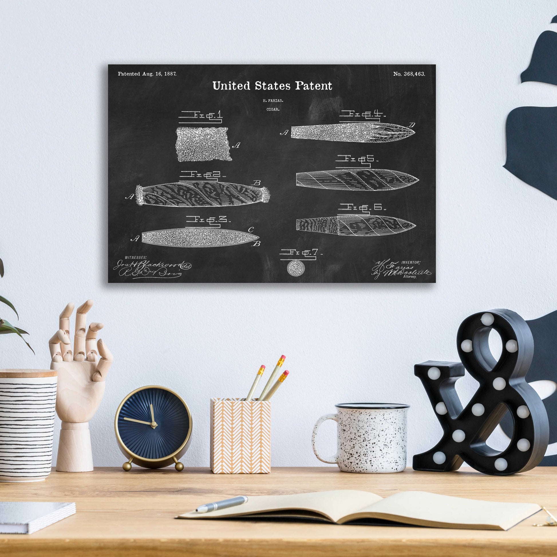 Epic Art 'Cigar Blueprint Patent Chalkboard,' Acrylic Glass Wall Art,16x12
