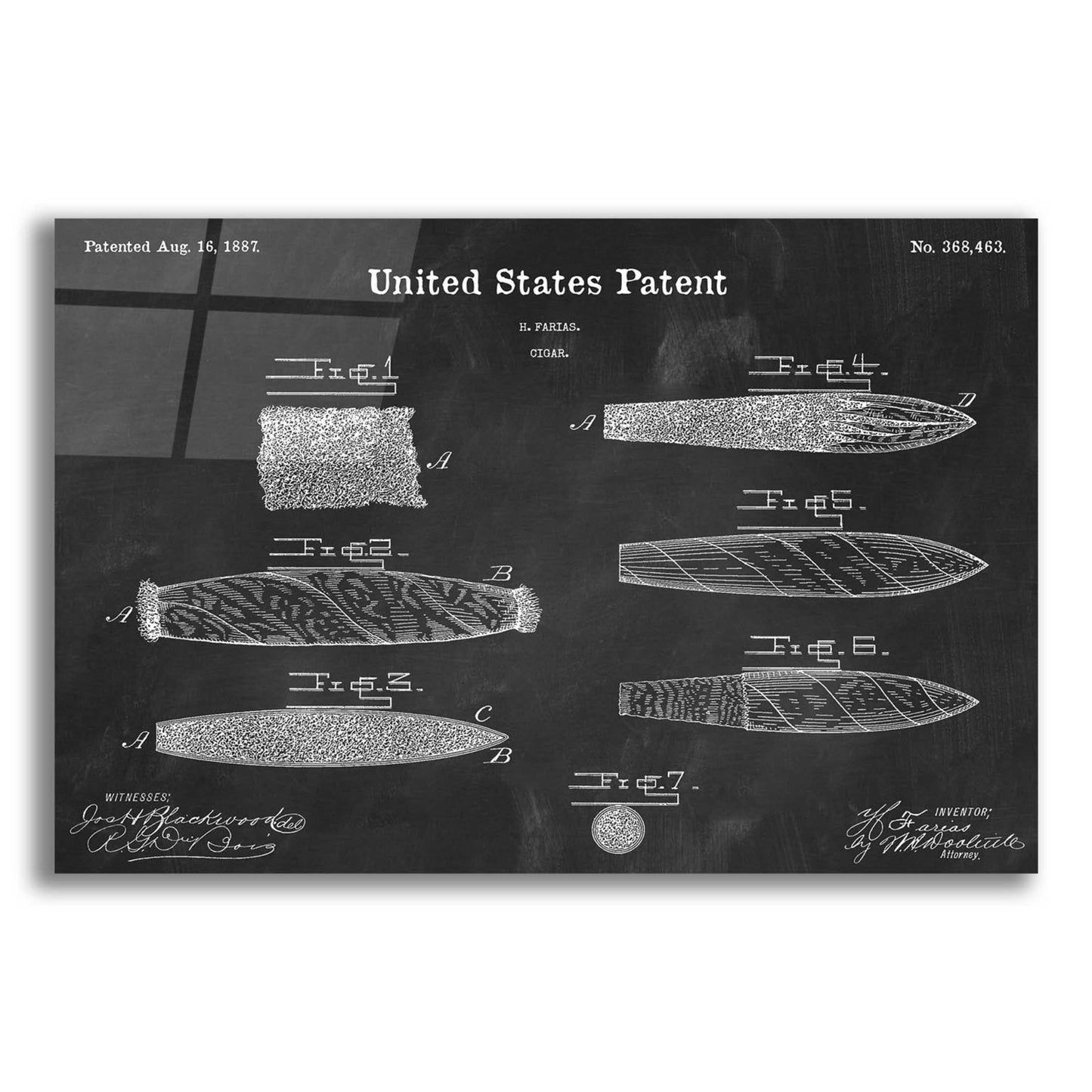 Epic Art 'Cigar Blueprint Patent Chalkboard,' Acrylic Glass Wall Art,24x16