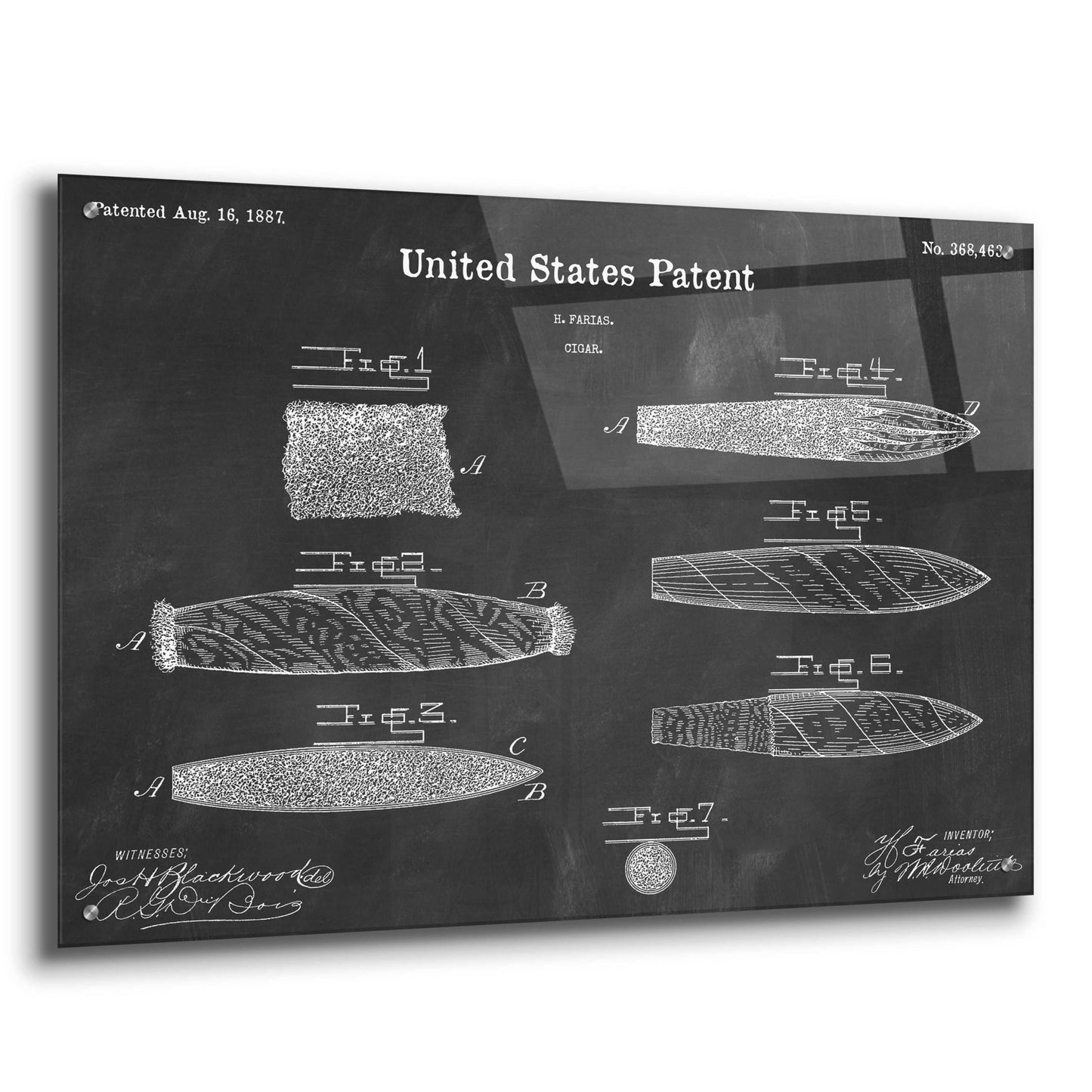 Epic Art 'Cigar Blueprint Patent Chalkboard,' Acrylic Glass Wall Art,36x24