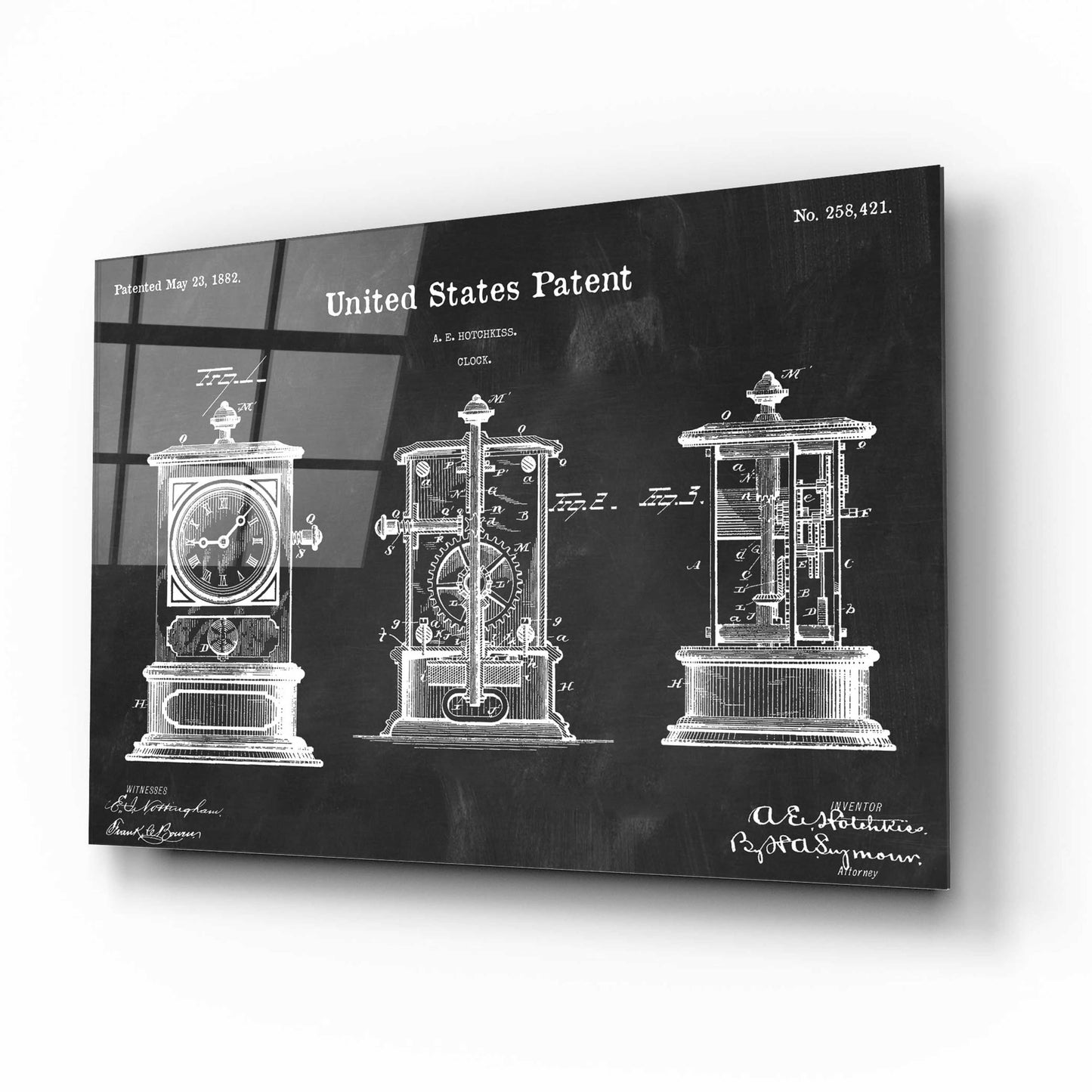 Epic Art 'Clock Blueprint Patent Chalkboard,' Acrylic Glass Wall Art,16x12