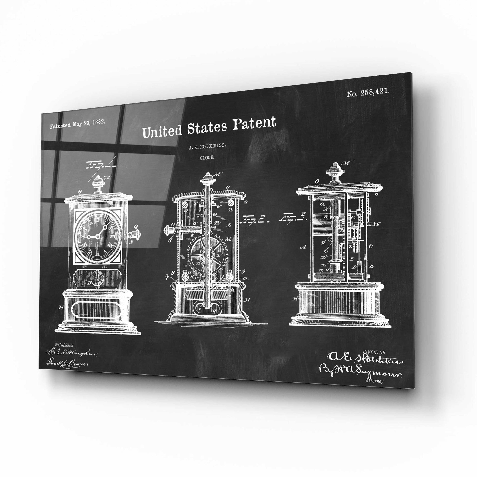 Epic Art 'Clock Blueprint Patent Chalkboard,' Acrylic Glass Wall Art,16x12
