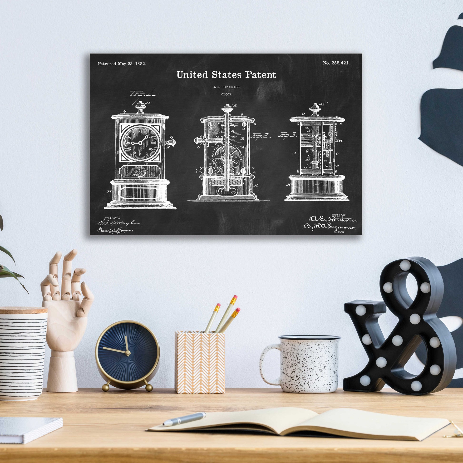 Epic Art 'Clock Blueprint Patent Chalkboard,' Acrylic Glass Wall Art,16x12