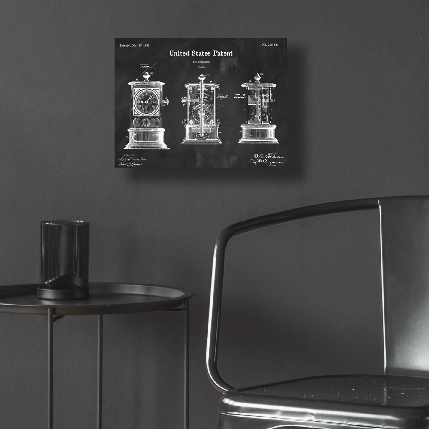 Epic Art 'Clock Blueprint Patent Chalkboard,' Acrylic Glass Wall Art,16x12