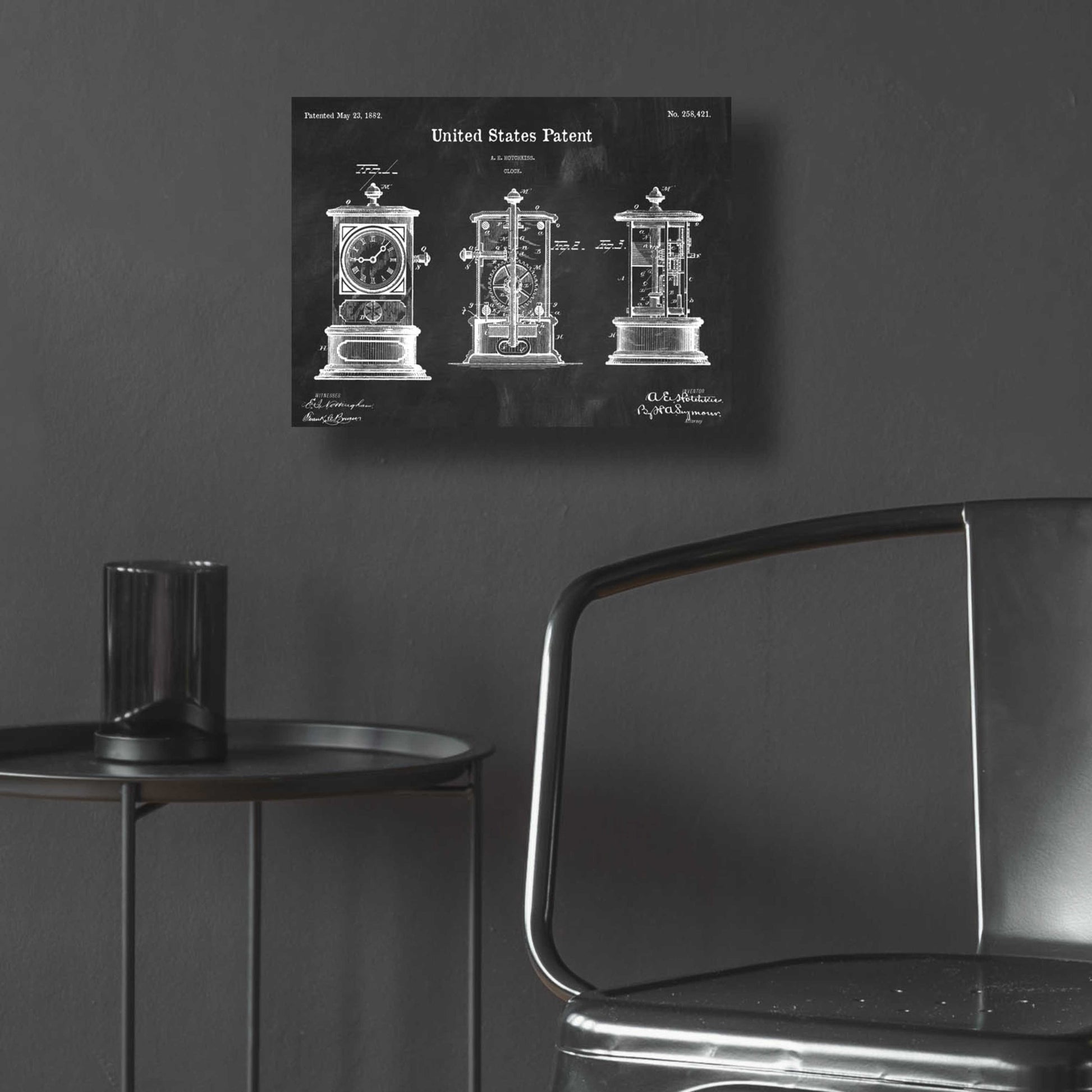 Epic Art 'Clock Blueprint Patent Chalkboard,' Acrylic Glass Wall Art,16x12