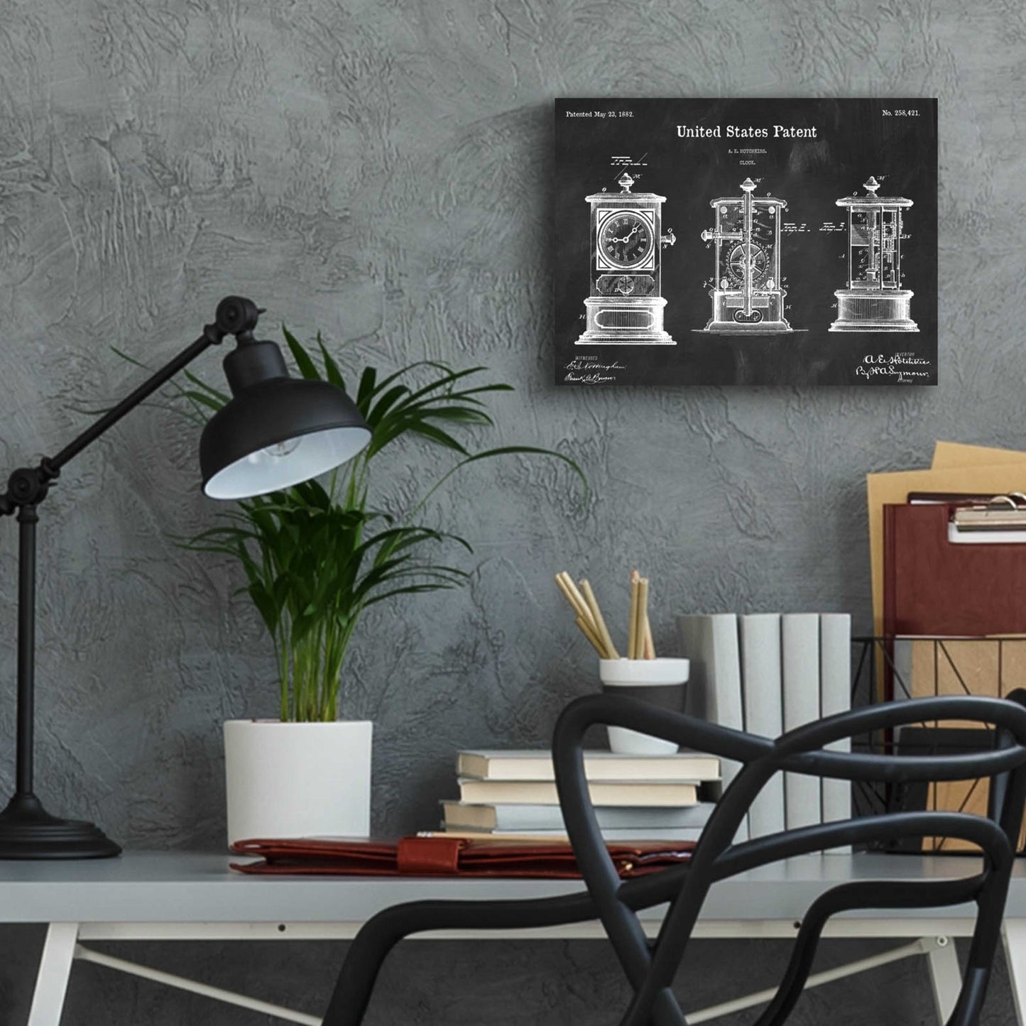 Epic Art 'Clock Blueprint Patent Chalkboard,' Acrylic Glass Wall Art,16x12