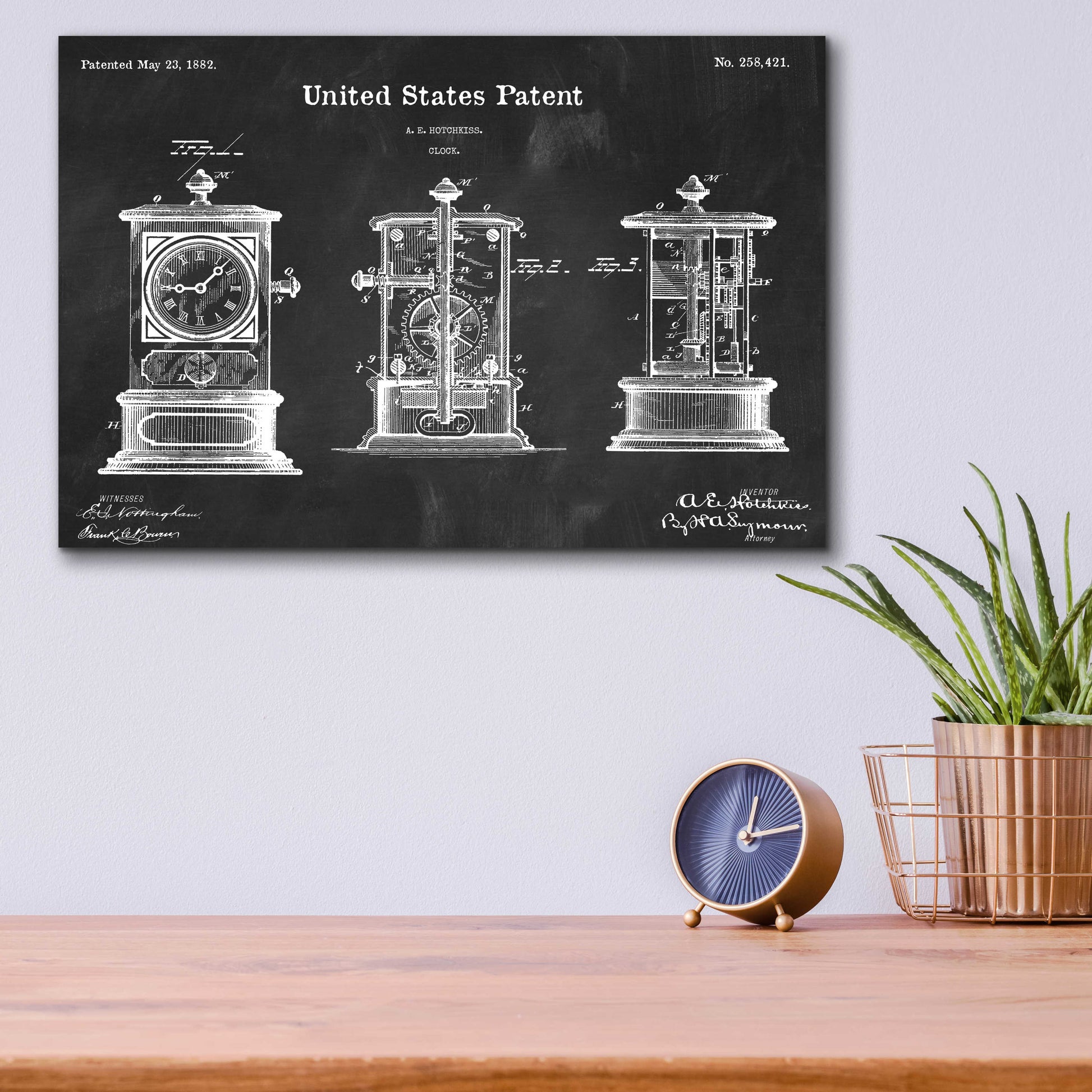 Epic Art 'Clock Blueprint Patent Chalkboard,' Acrylic Glass Wall Art,16x12