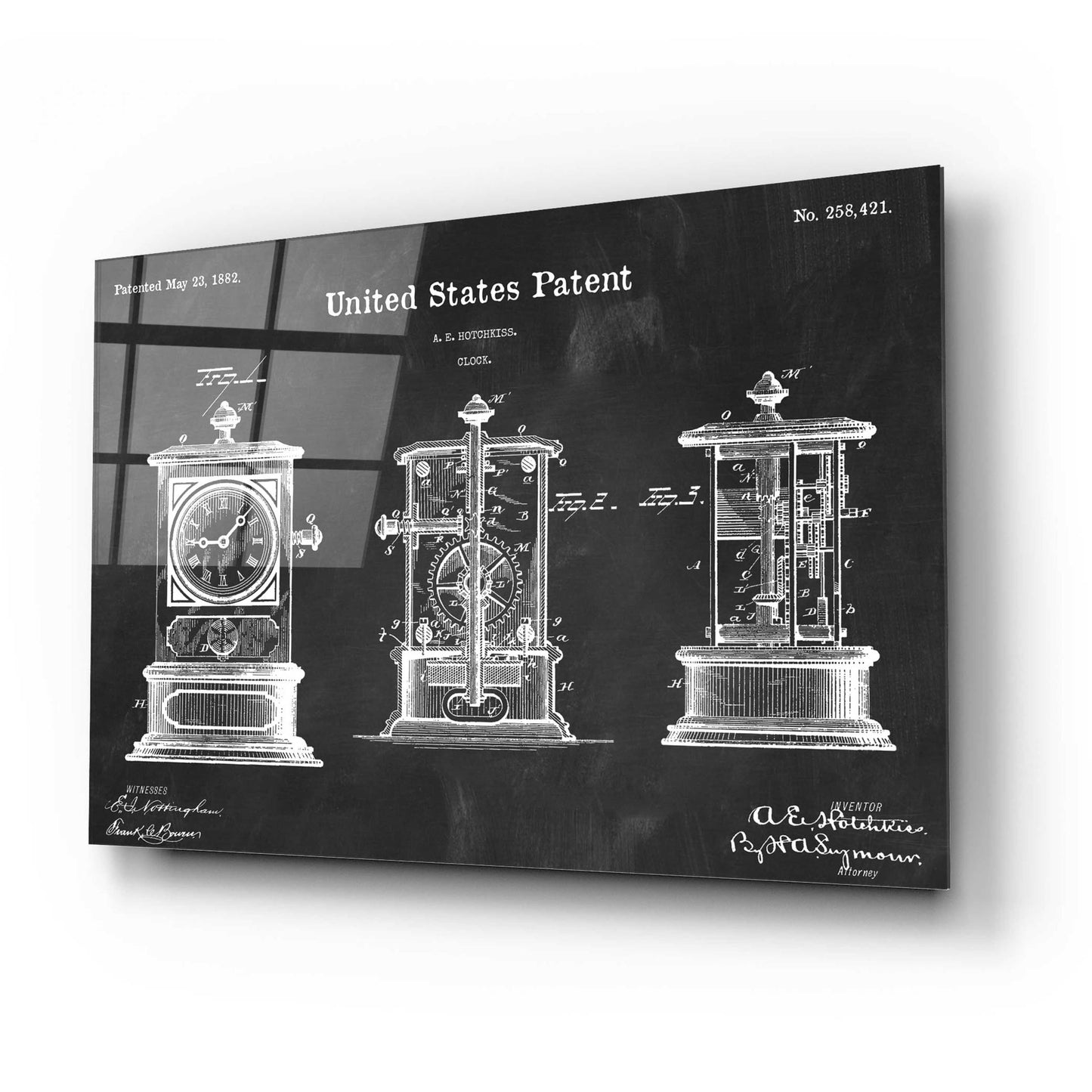 Epic Art 'Clock Blueprint Patent Chalkboard,' Acrylic Glass Wall Art,24x16