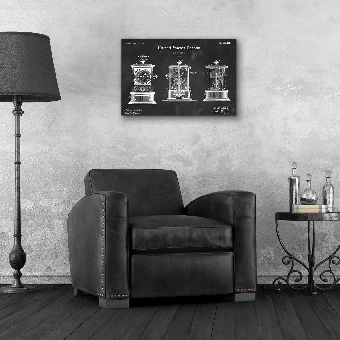 Epic Art 'Clock Blueprint Patent Chalkboard,' Acrylic Glass Wall Art,24x16