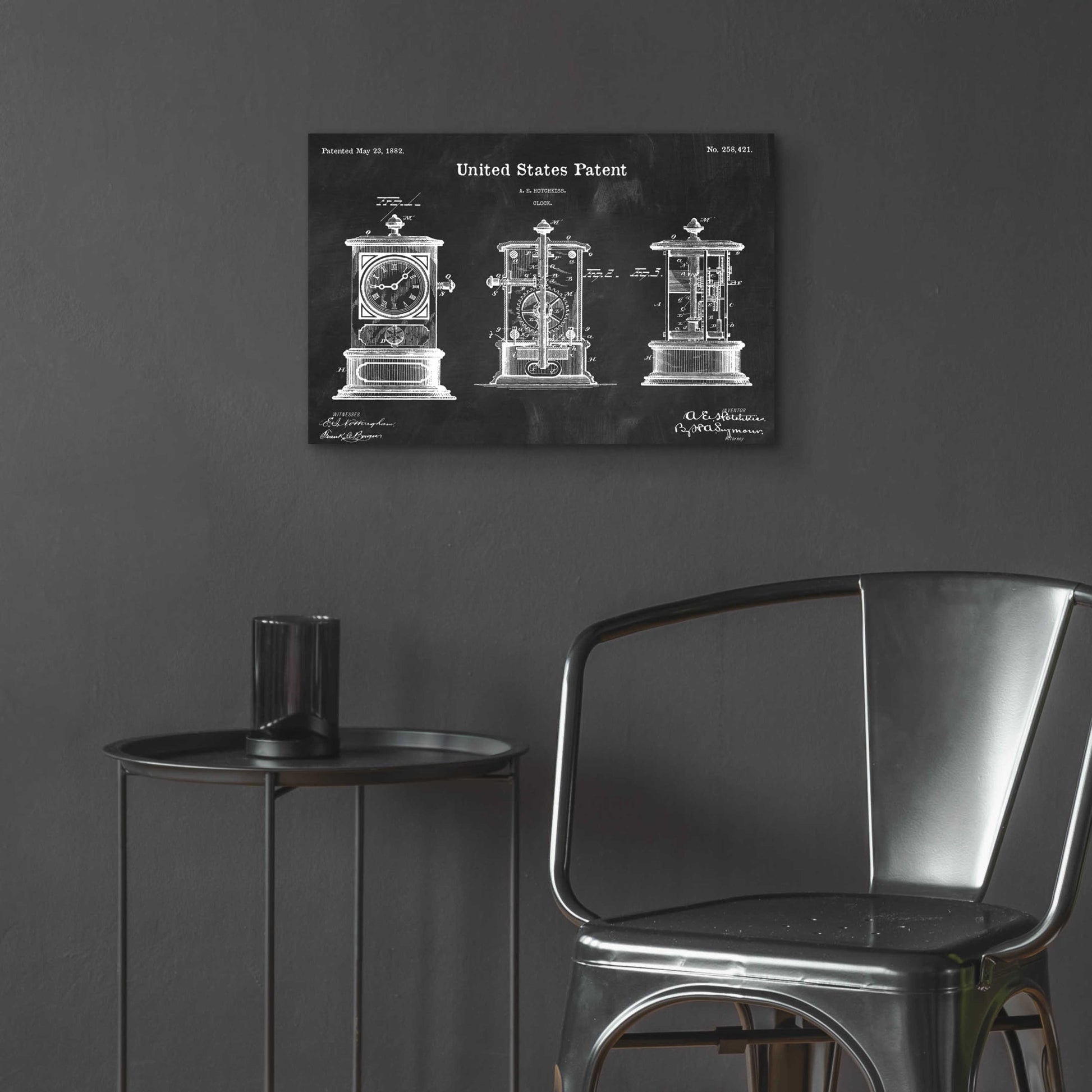 Epic Art 'Clock Blueprint Patent Chalkboard,' Acrylic Glass Wall Art,24x16