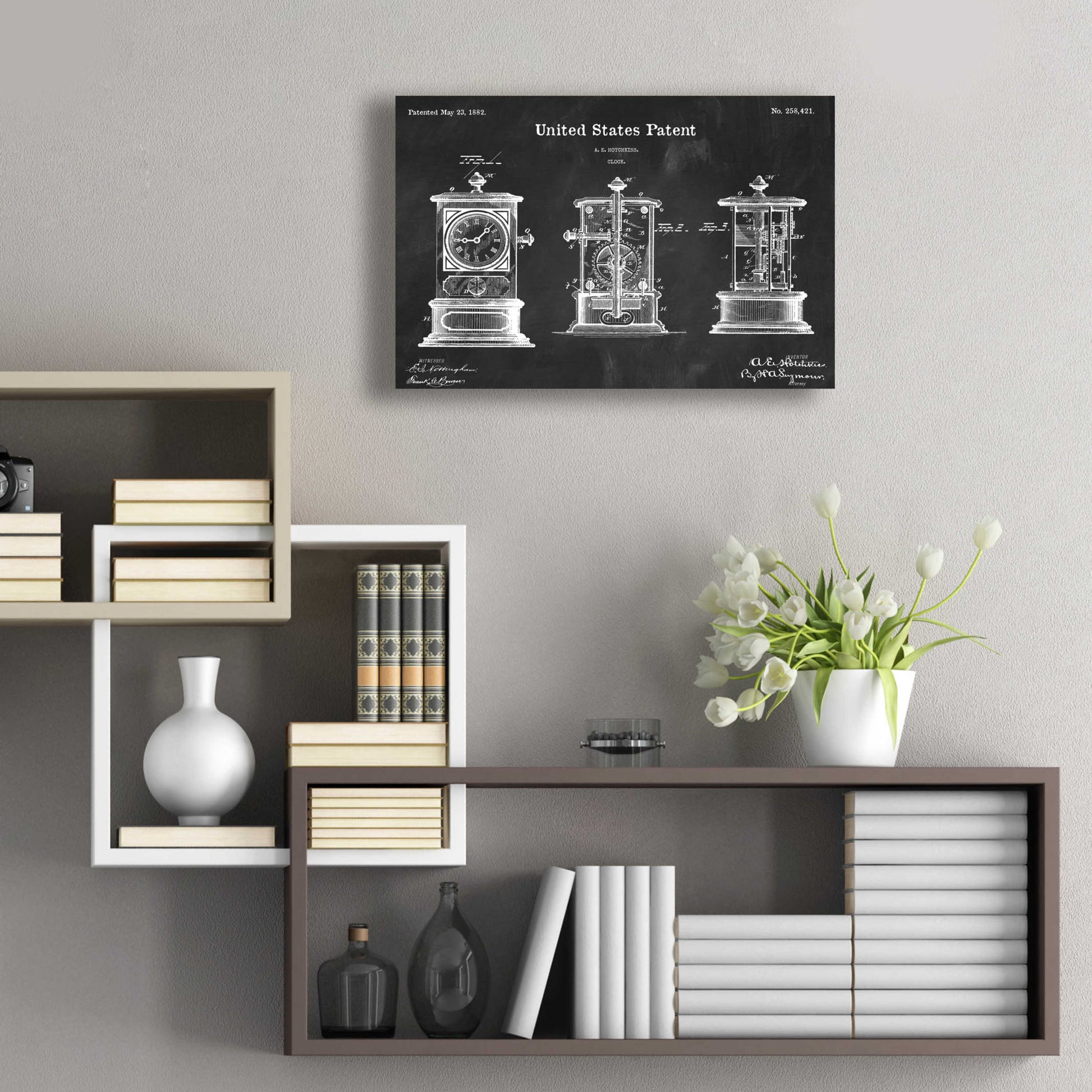 Epic Art 'Clock Blueprint Patent Chalkboard,' Acrylic Glass Wall Art,24x16