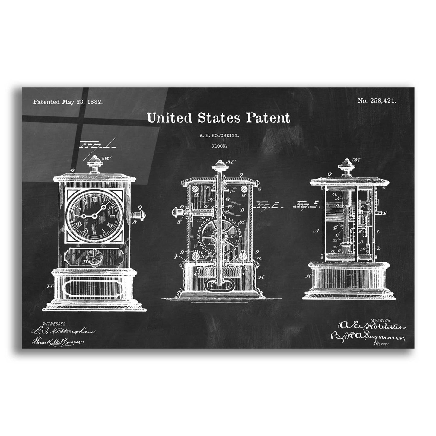 Epic Art 'Clock Blueprint Patent Chalkboard,' Acrylic Glass Wall Art,24x16