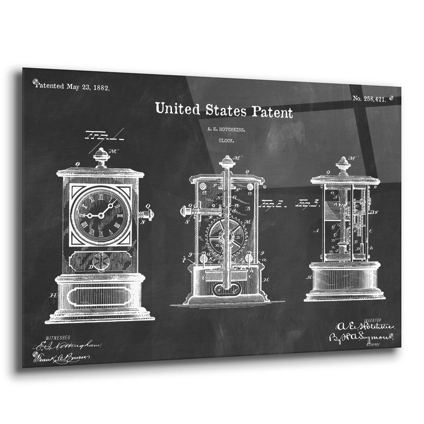 Epic Art 'Clock Blueprint Patent Chalkboard,' Acrylic Glass Wall Art,36x24