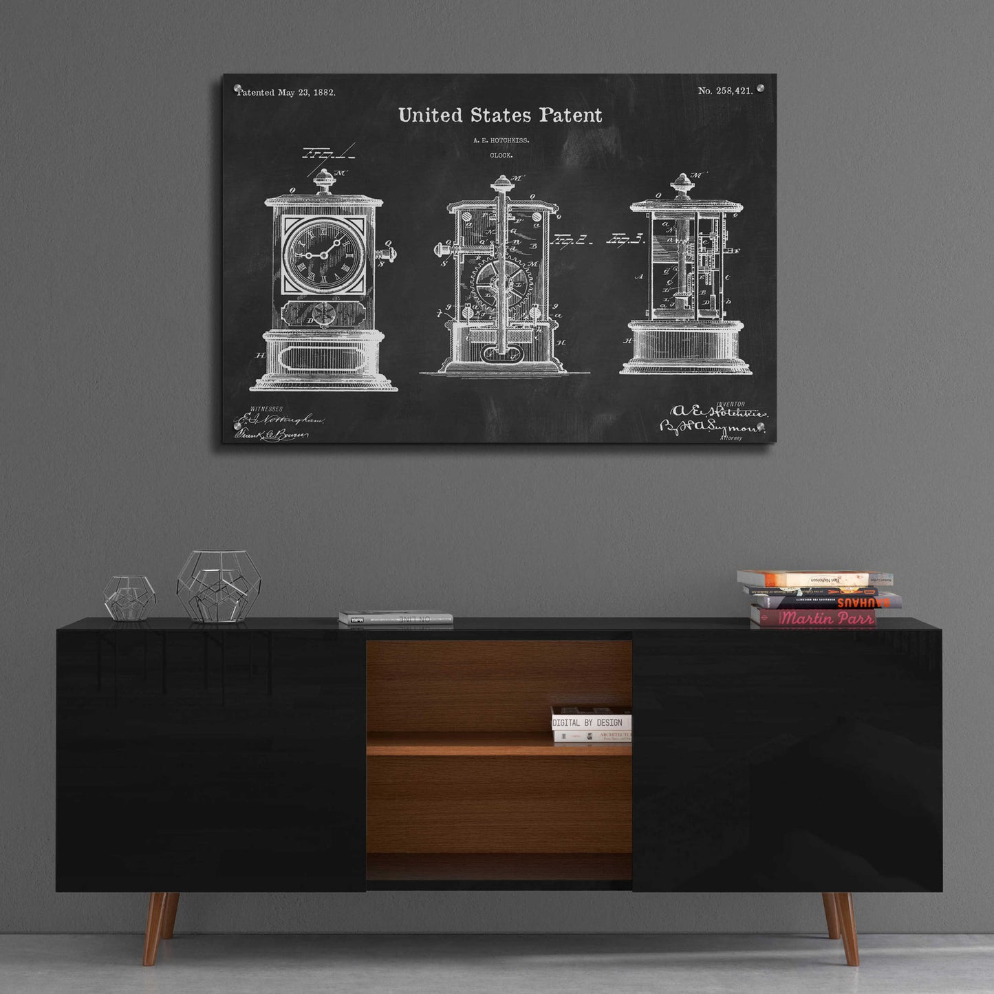 Epic Art 'Clock Blueprint Patent Chalkboard,' Acrylic Glass Wall Art,36x24