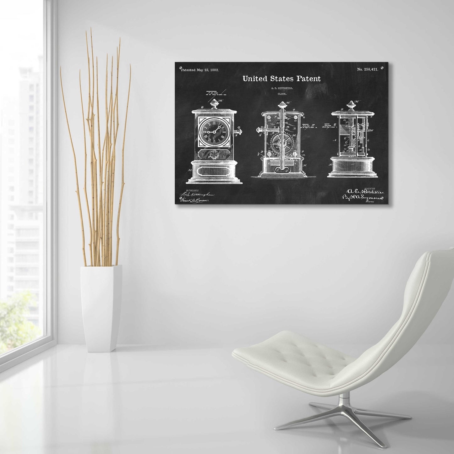 Epic Art 'Clock Blueprint Patent Chalkboard,' Acrylic Glass Wall Art,36x24
