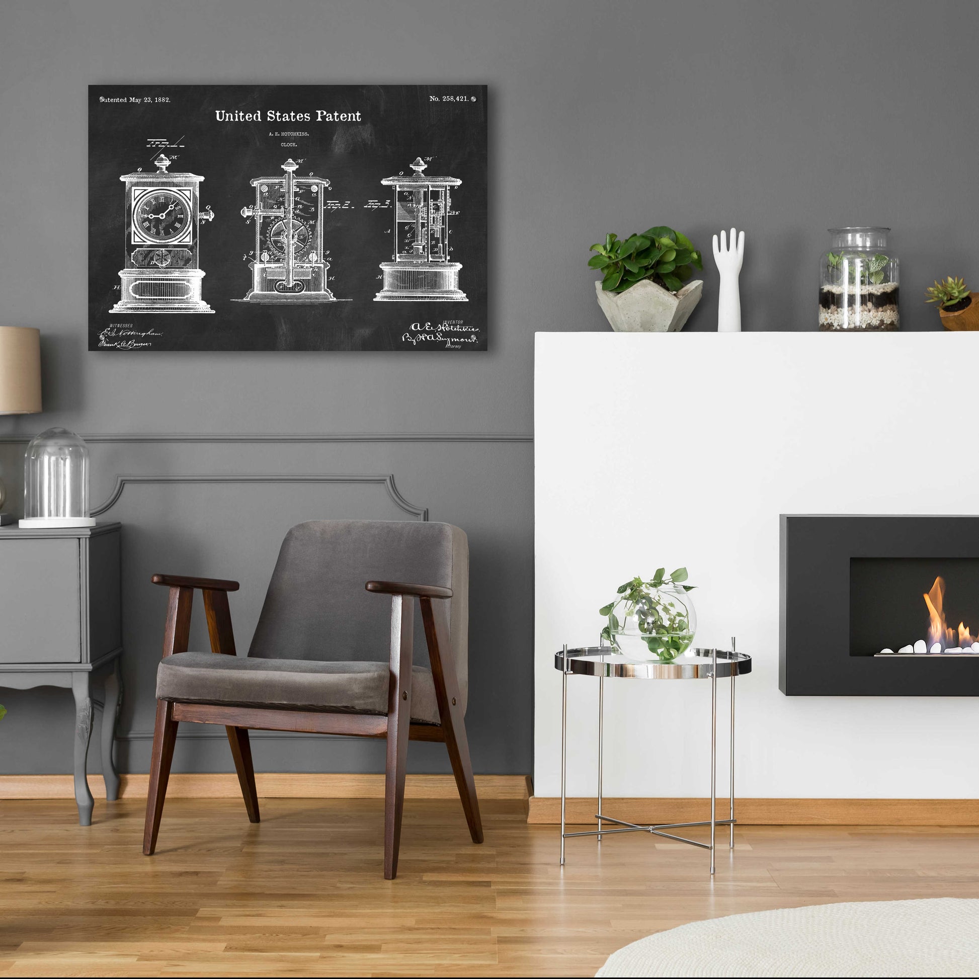 Epic Art 'Clock Blueprint Patent Chalkboard,' Acrylic Glass Wall Art,36x24