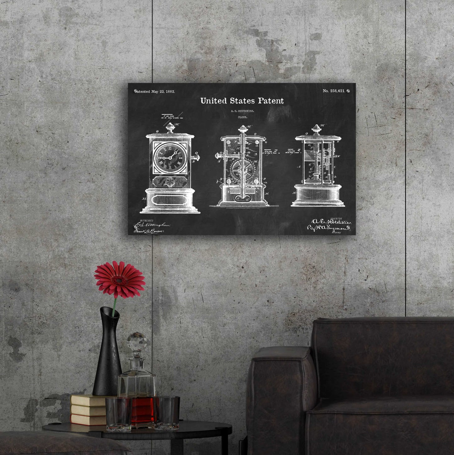 Epic Art 'Clock Blueprint Patent Chalkboard,' Acrylic Glass Wall Art,36x24