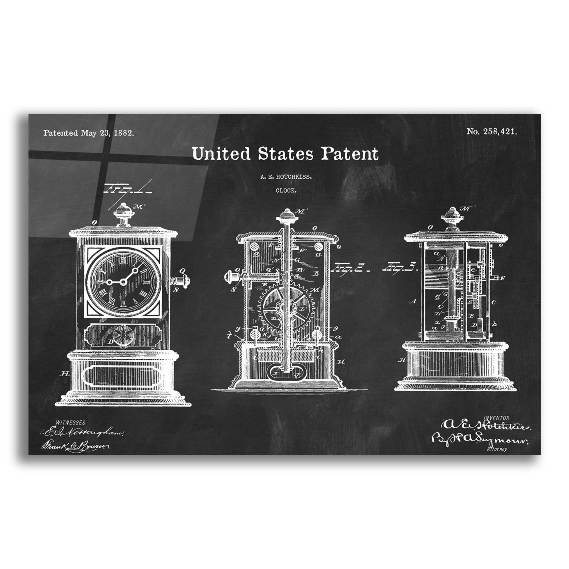 Epic Art 'Clock Blueprint Patent Chalkboard,' Acrylic Glass Wall Art,16x12x1.1x0,26x18x1.1x0,34x26x1.74x0,54x40x1.74x0
