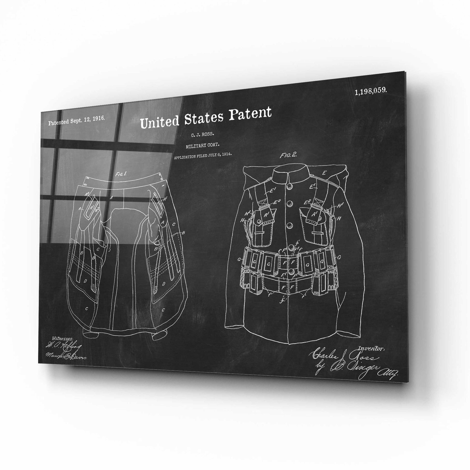 Epic Art 'Military Coat Blueprint Patent Chalkboard,' Acrylic Glass Wall Art,16x12