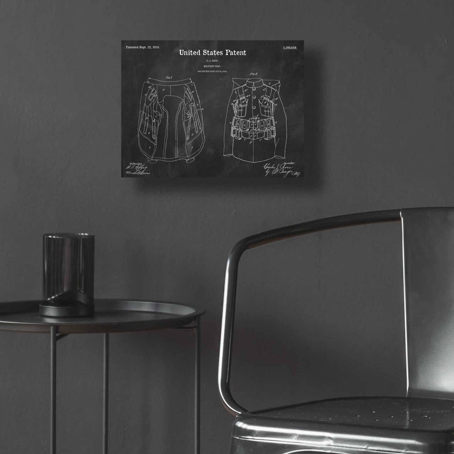 Epic Art 'Military Coat Blueprint Patent Chalkboard,' Acrylic Glass Wall Art,16x12