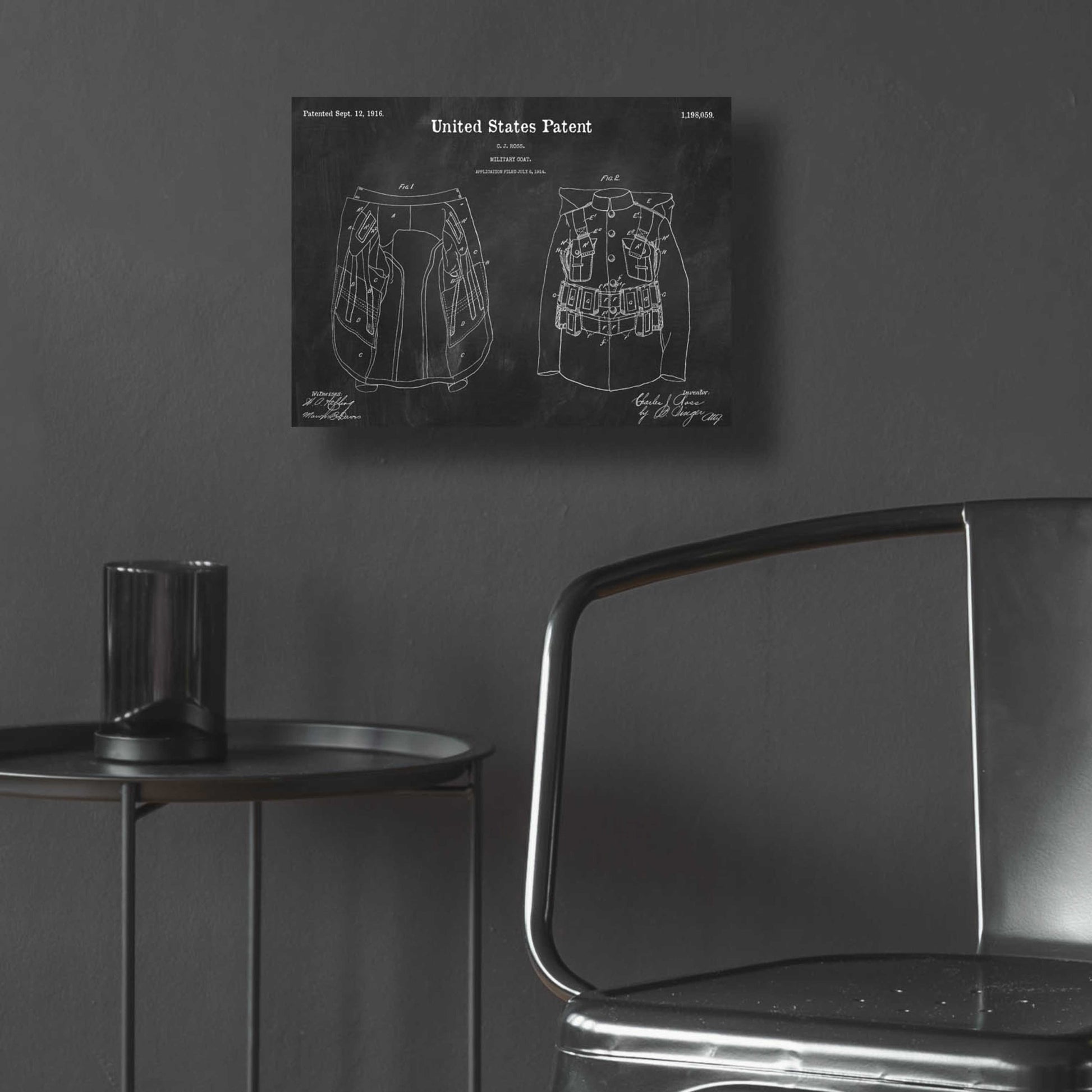 Epic Art 'Military Coat Blueprint Patent Chalkboard,' Acrylic Glass Wall Art,16x12