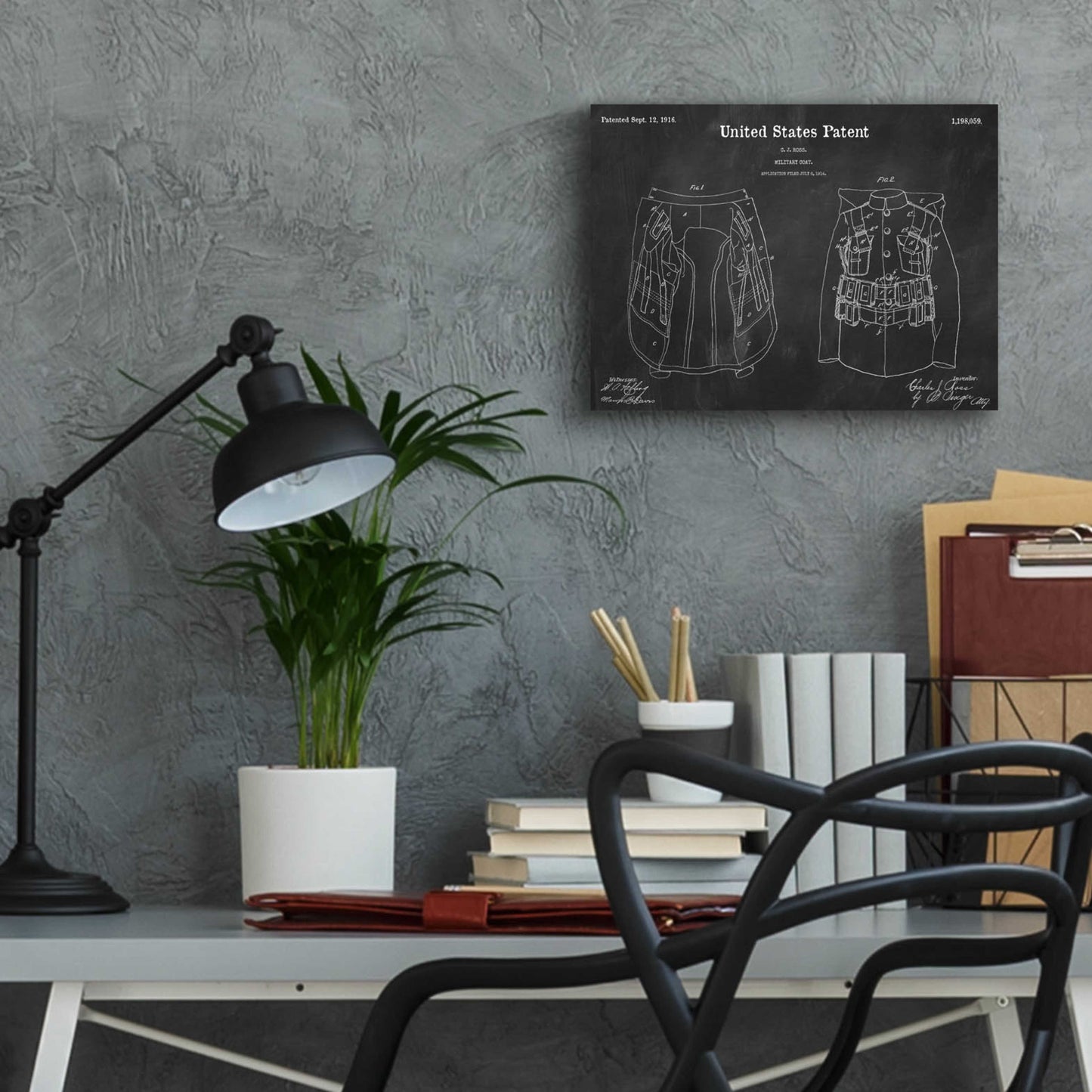 Epic Art 'Military Coat Blueprint Patent Chalkboard,' Acrylic Glass Wall Art,16x12