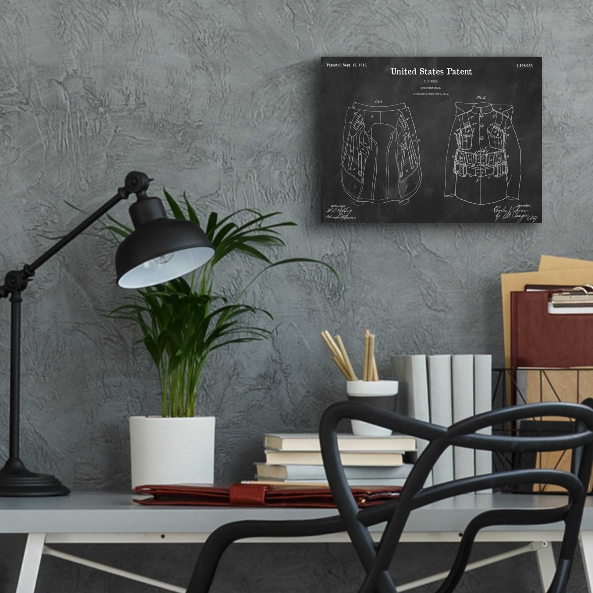 Epic Art 'Military Coat Blueprint Patent Chalkboard,' Acrylic Glass Wall Art,16x12