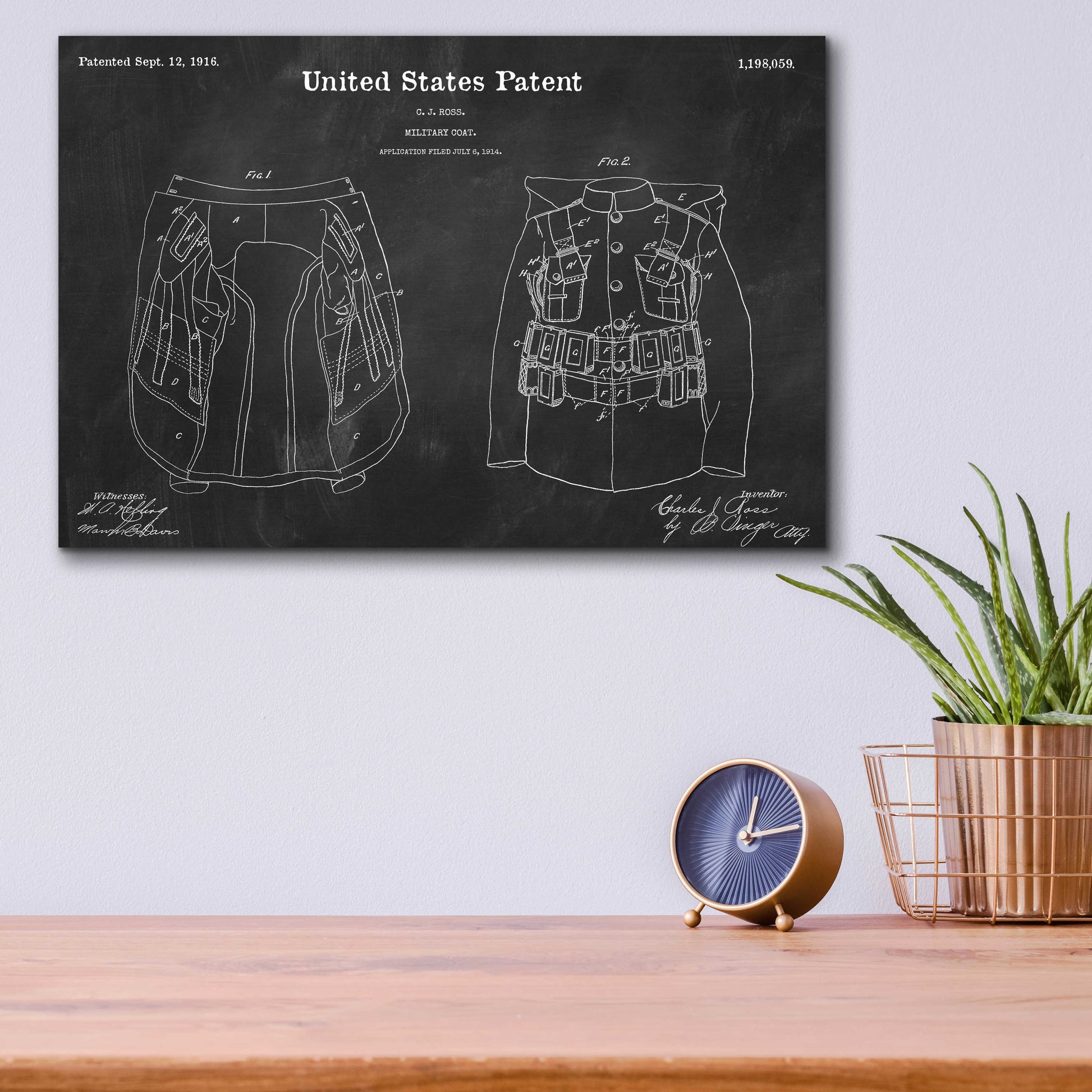 Epic Art 'Military Coat Blueprint Patent Chalkboard,' Acrylic Glass Wall Art,16x12