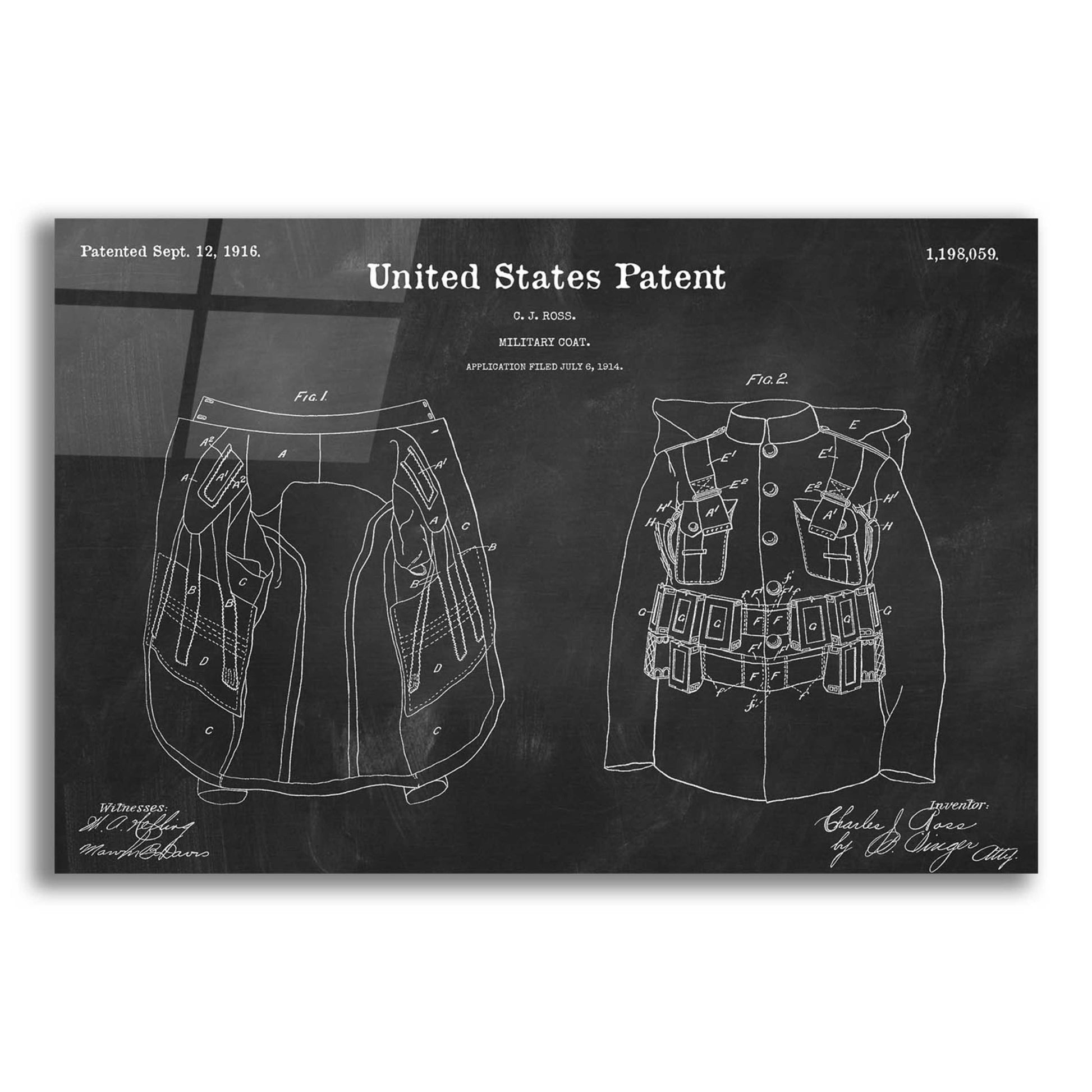 Epic Art 'Military Coat Blueprint Patent Chalkboard,' Acrylic Glass Wall Art,24x16