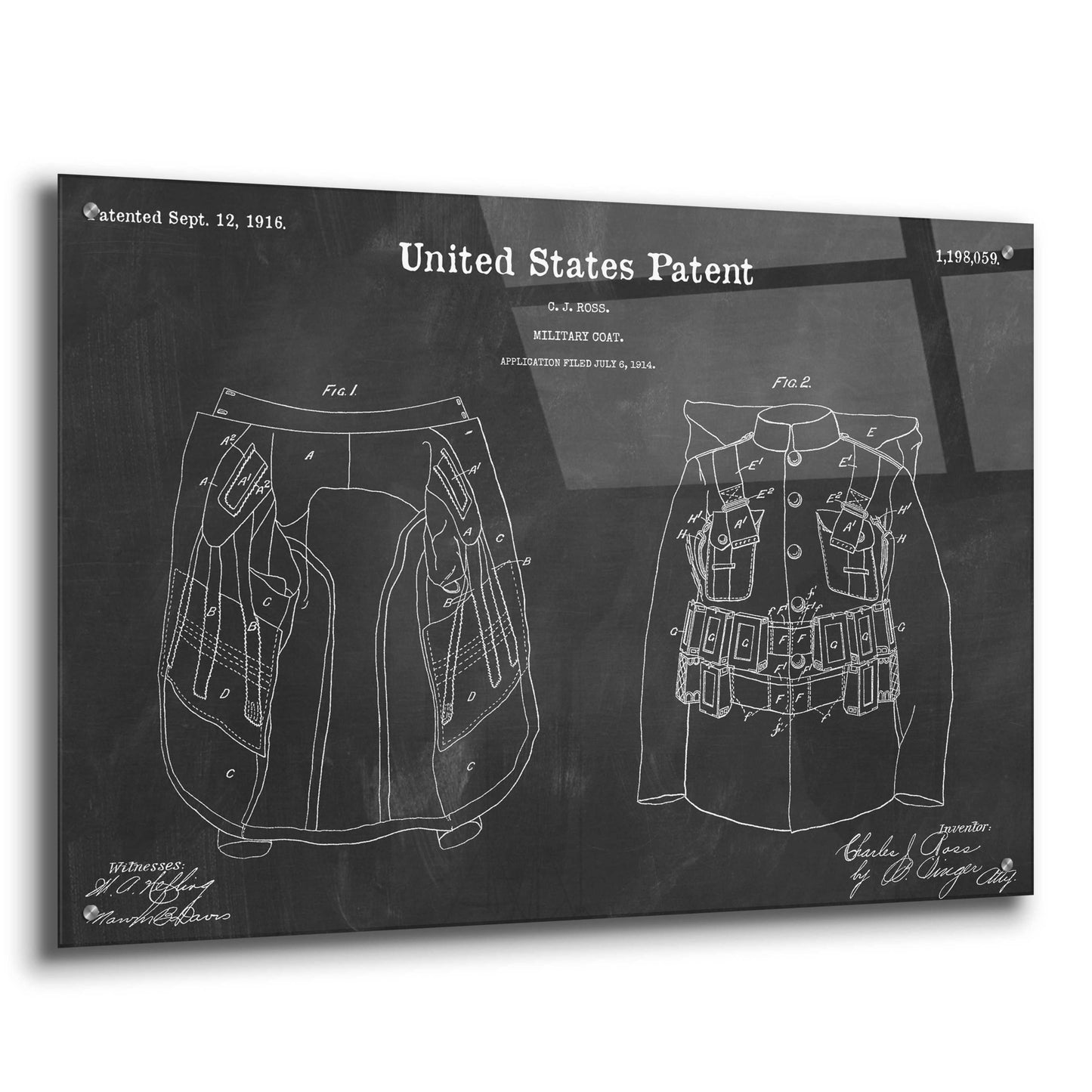 Epic Art 'Military Coat Blueprint Patent Chalkboard,' Acrylic Glass Wall Art,36x24