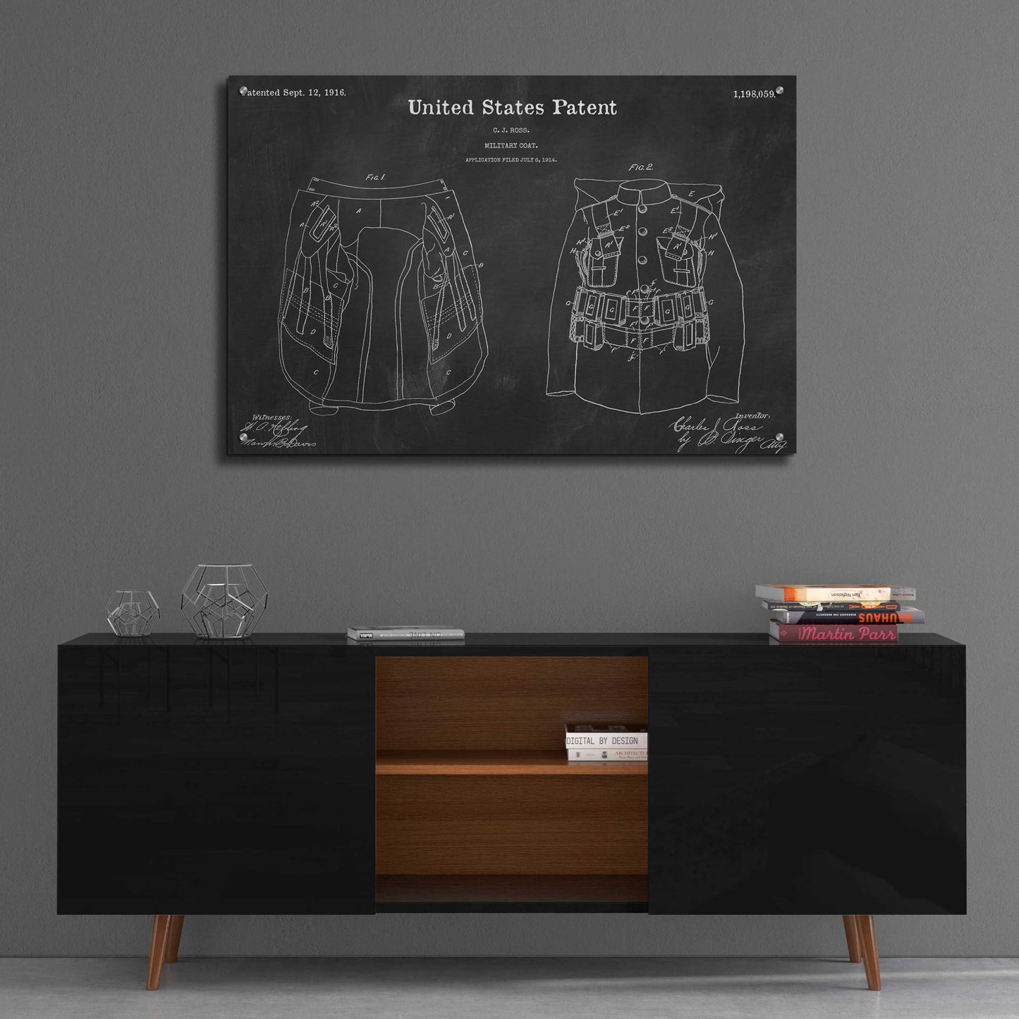 Epic Art 'Military Coat Blueprint Patent Chalkboard,' Acrylic Glass Wall Art,36x24