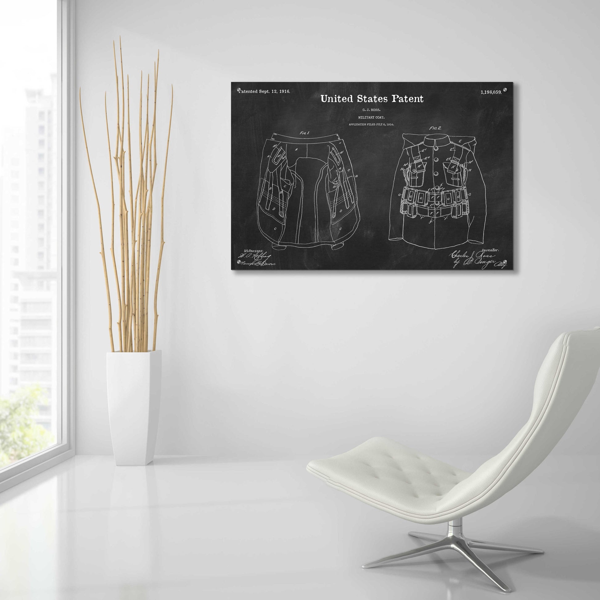Epic Art 'Military Coat Blueprint Patent Chalkboard,' Acrylic Glass Wall Art,36x24