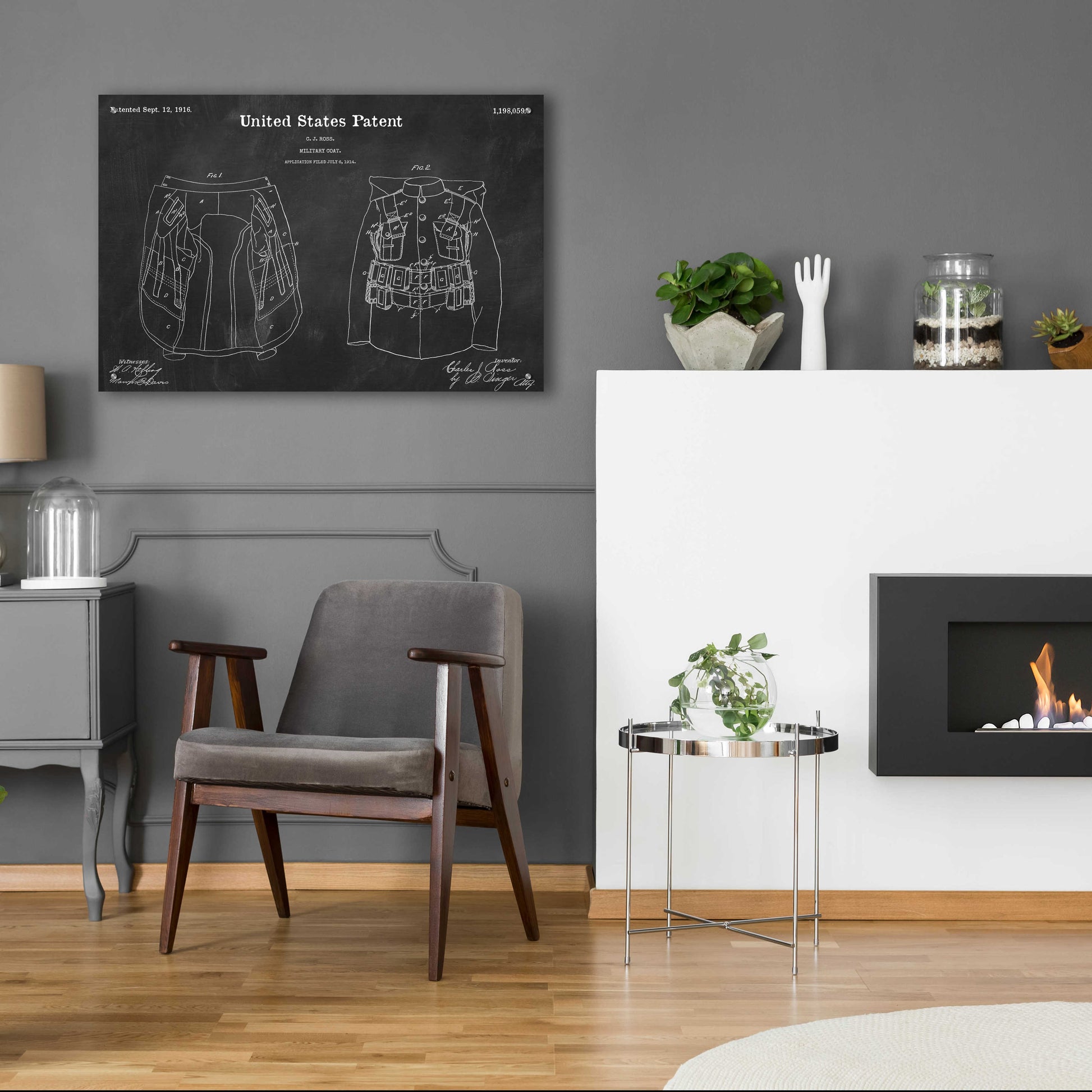 Epic Art 'Military Coat Blueprint Patent Chalkboard,' Acrylic Glass Wall Art,36x24
