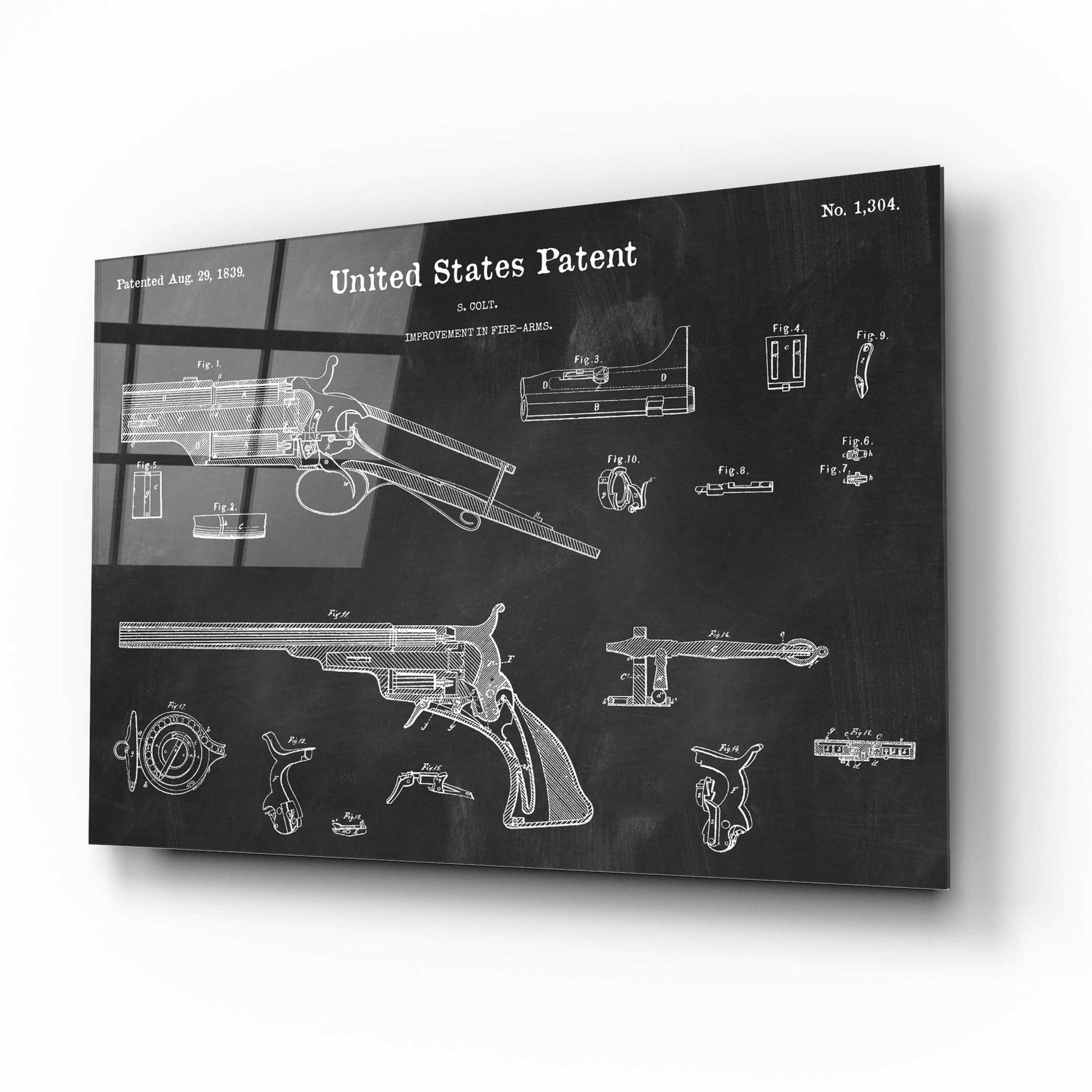 Epic Art 'Colt Revolver Blueprint Patent Chalkboard,' Acrylic Glass Wall Art,16x12