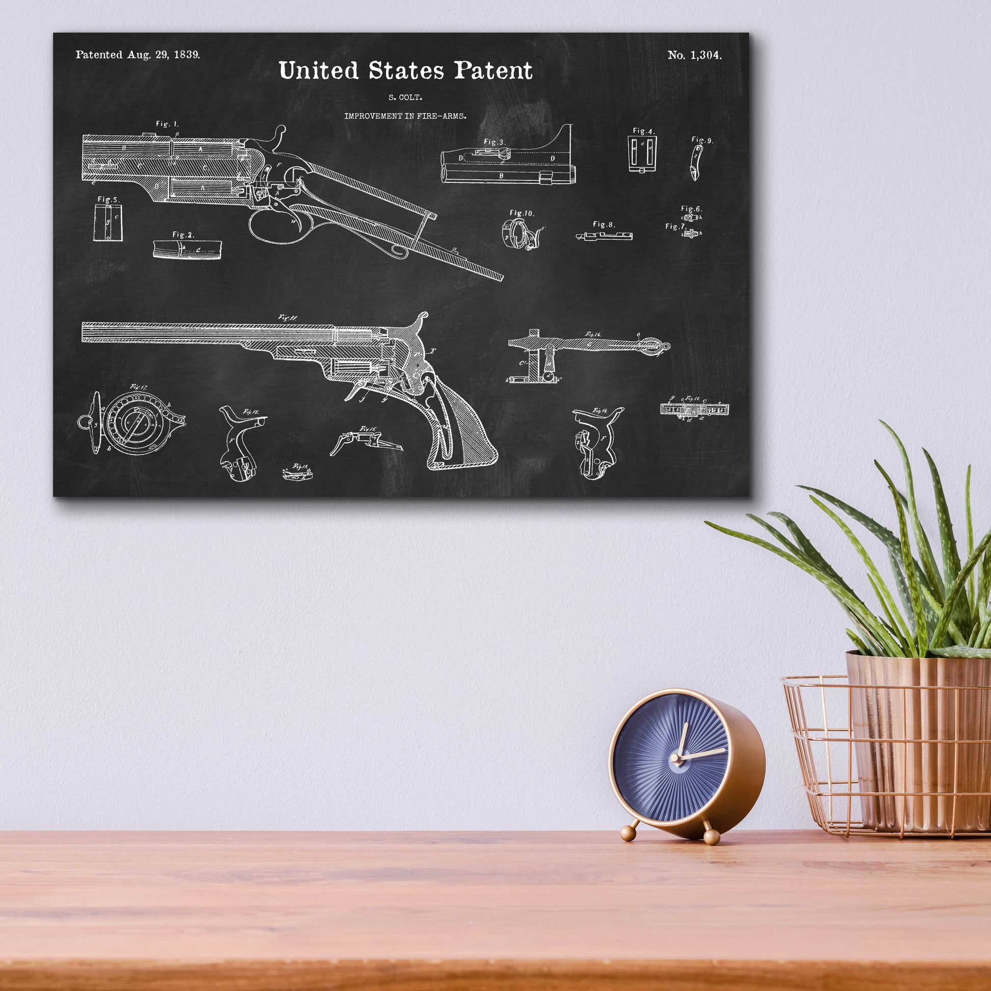 Epic Art 'Colt Revolver Blueprint Patent Chalkboard,' Acrylic Glass Wall Art,16x12