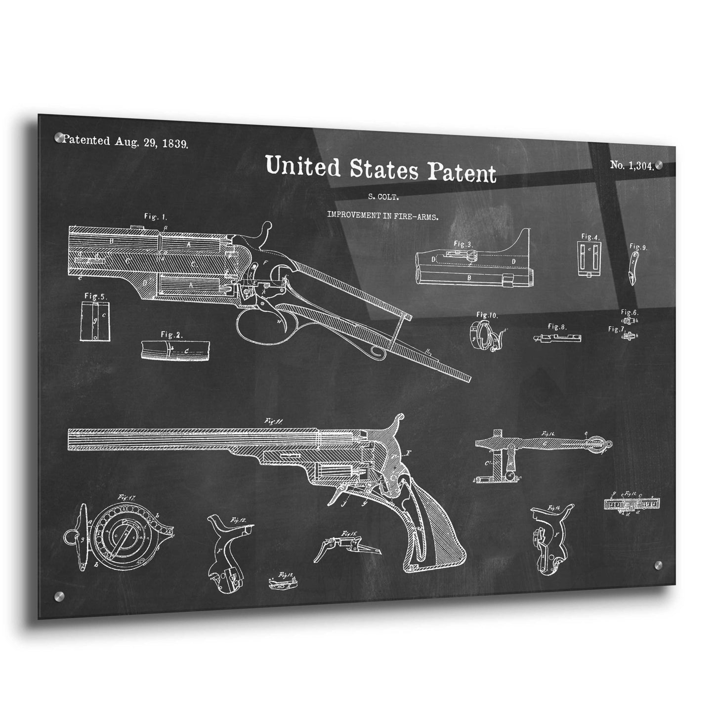 Epic Art 'Colt Revolver Blueprint Patent Chalkboard,' Acrylic Glass Wall Art,36x24